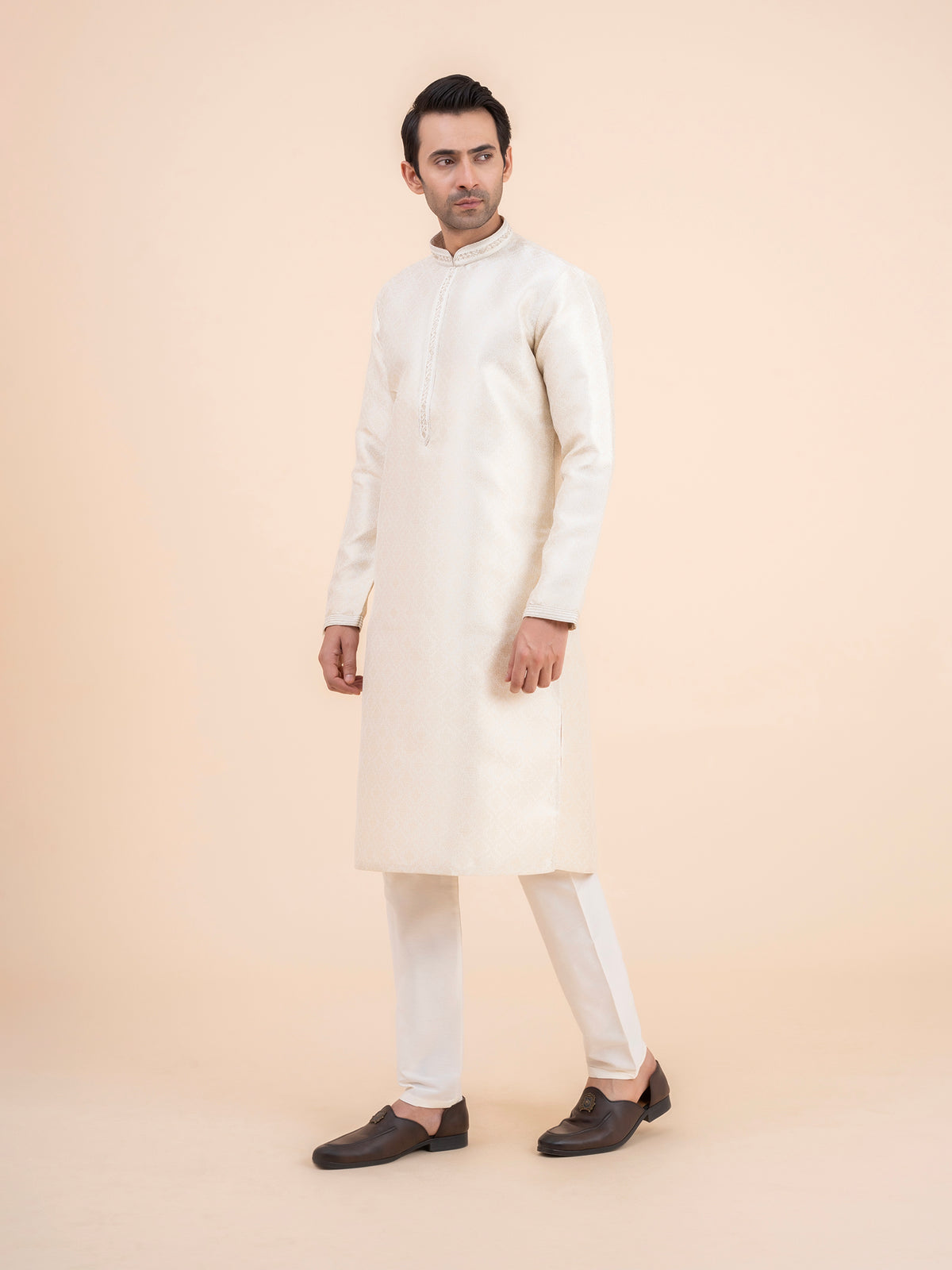 Off-White Brocade Kurta Set