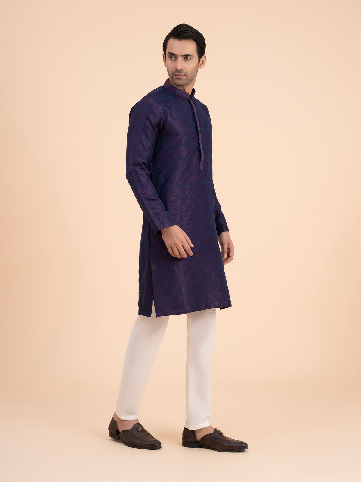 Midnight Indigo Brocade Kurta Set
