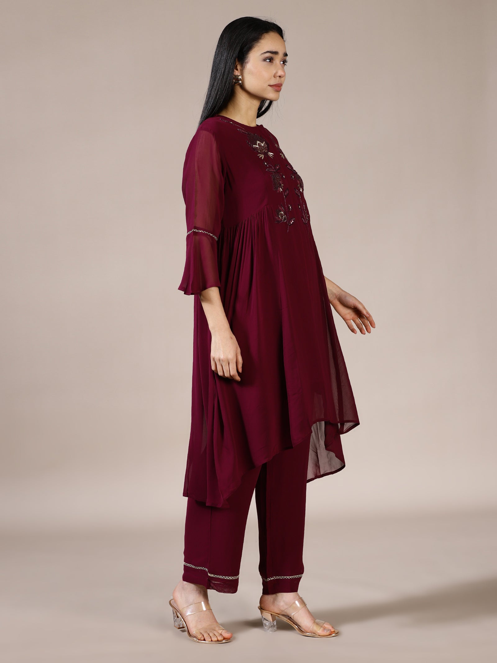 Deep Plum Embroidered Suit Set