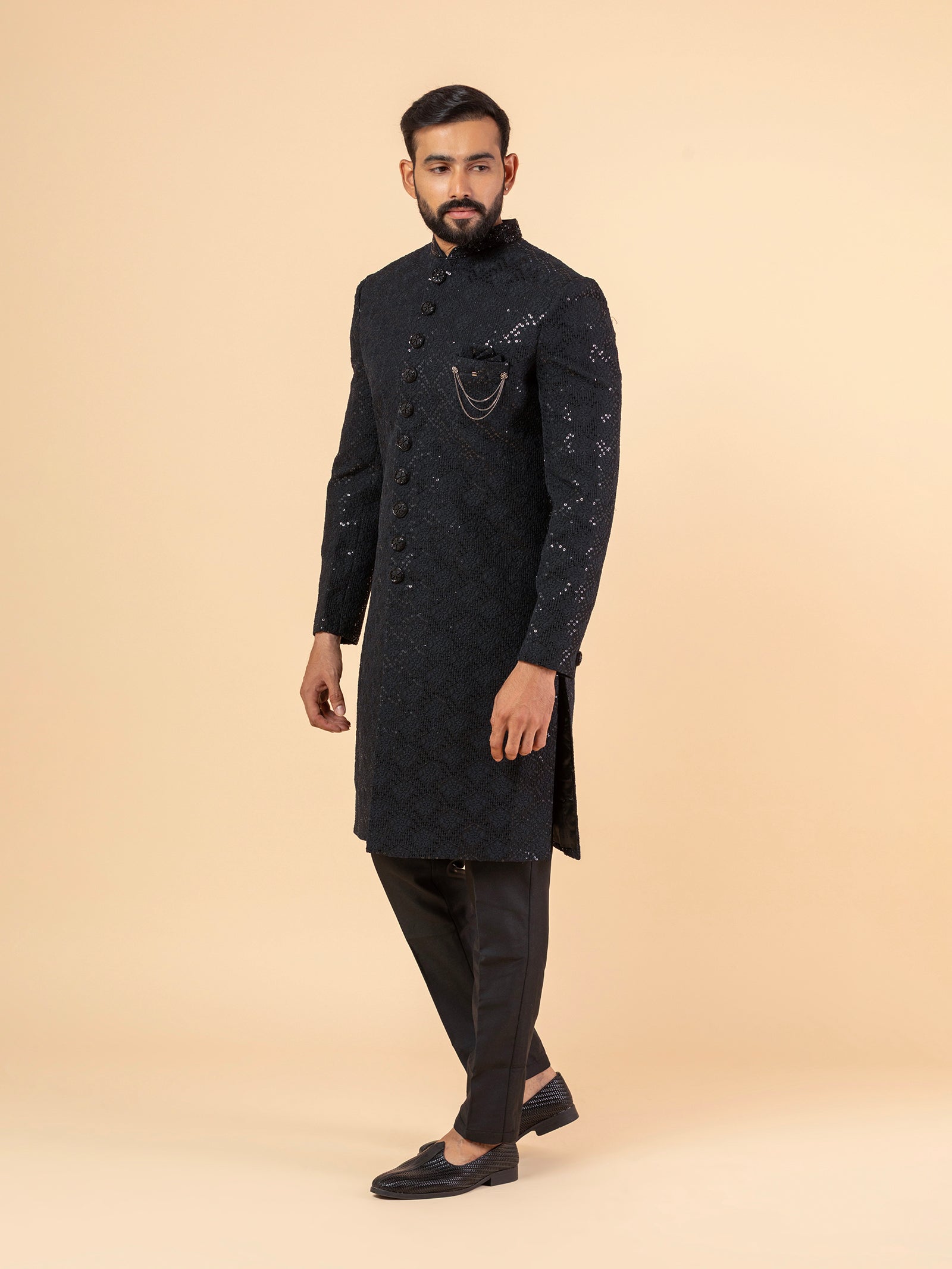 Dark Onyx Allover-Sequined Sherwani