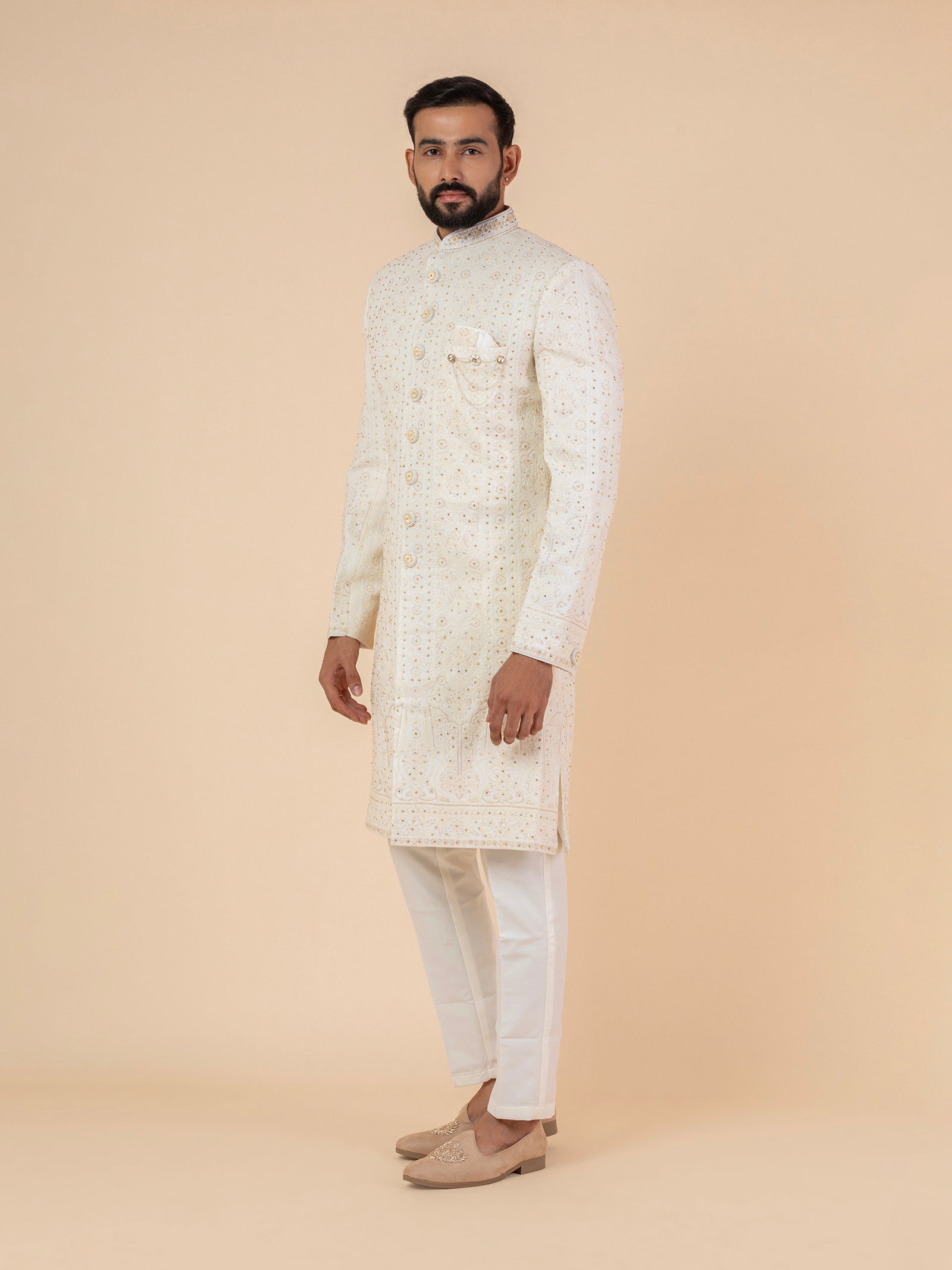 Ivory Filigree Work Sherwani