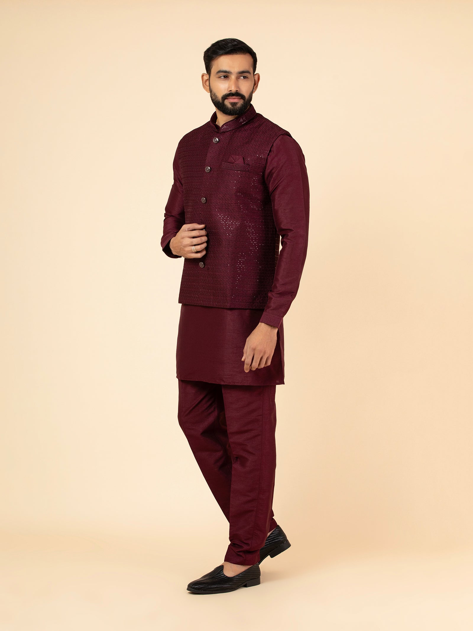 Royal Maroon Sequined Jacket Set