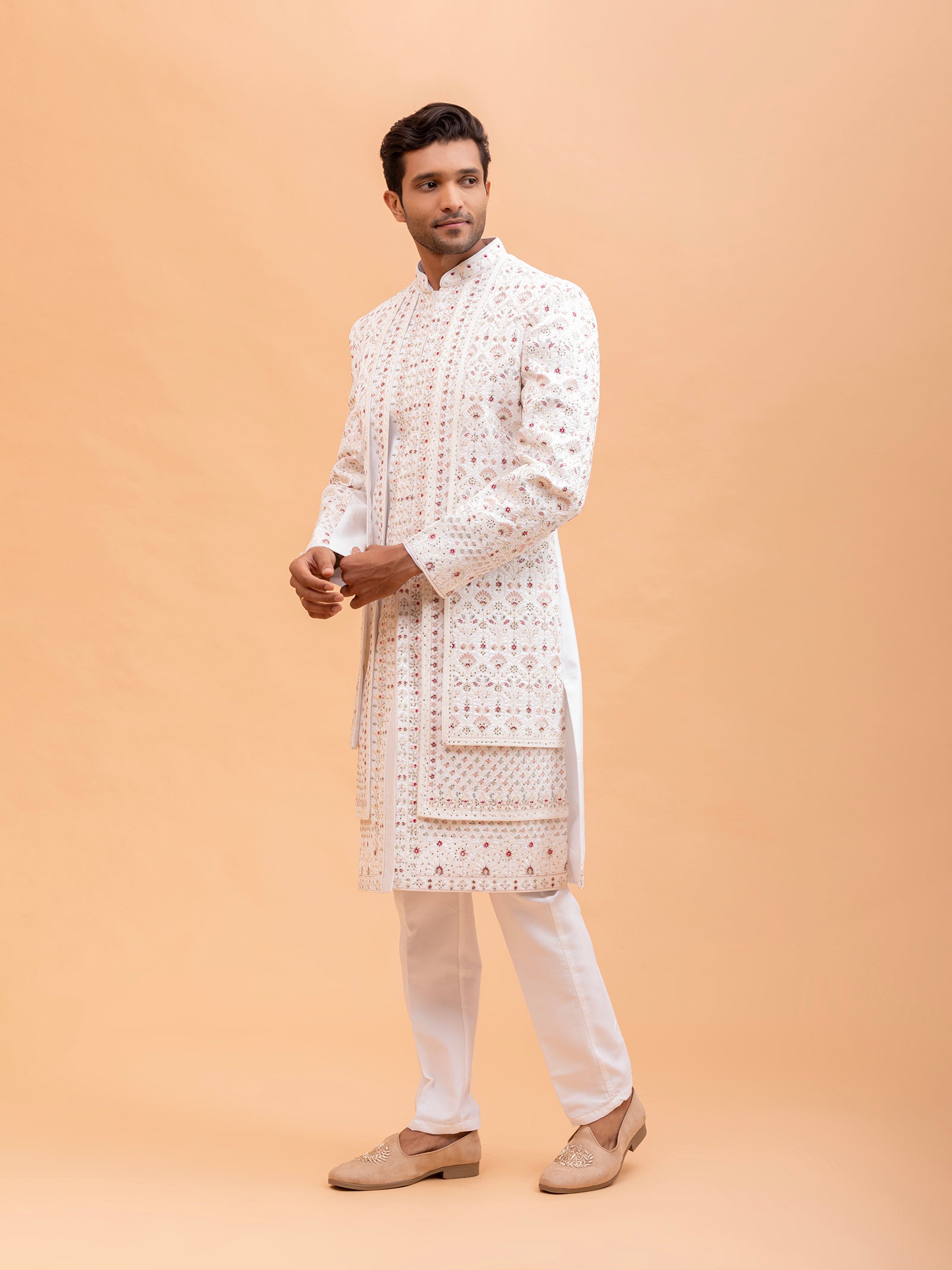 Ivory Floral Embroidered Sherwani