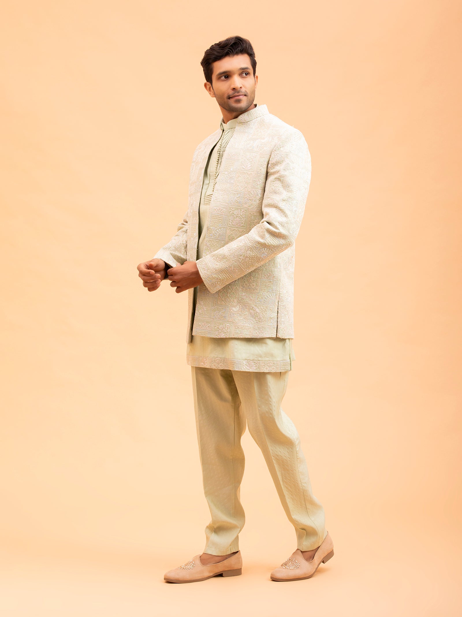 Sage Verdant Geometric Indo-Western Set