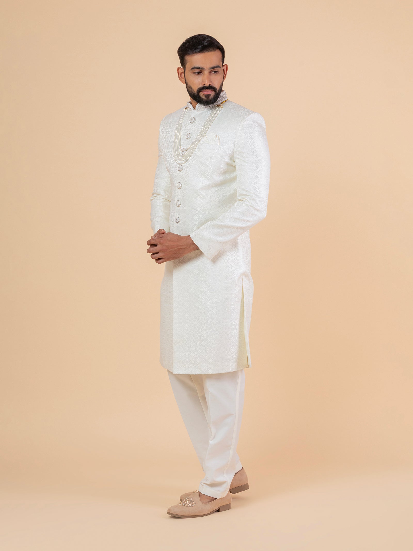 Soft Cream Heavy-Embroidered Sherwani