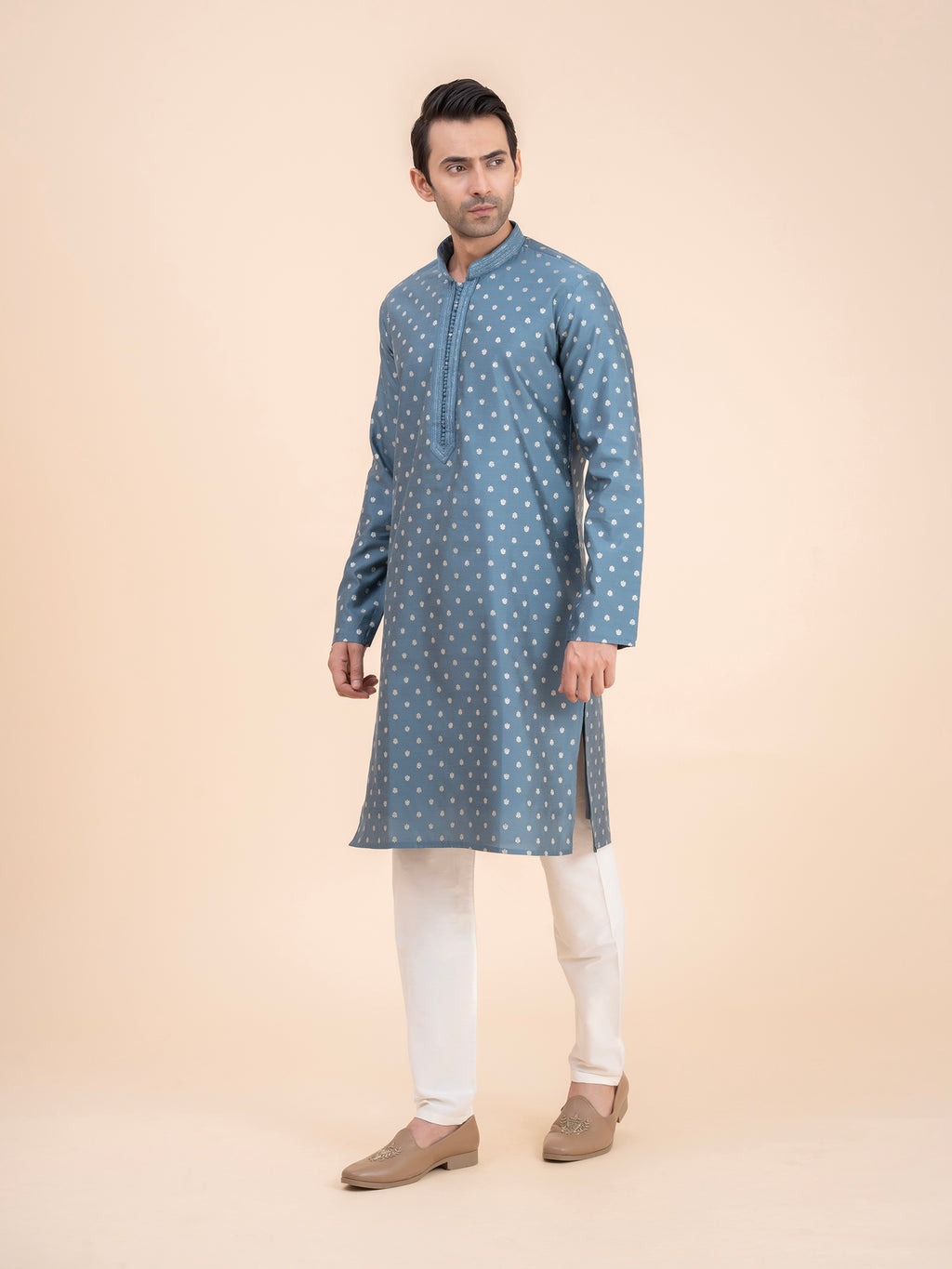 Slate Blue Floral Kurta Set