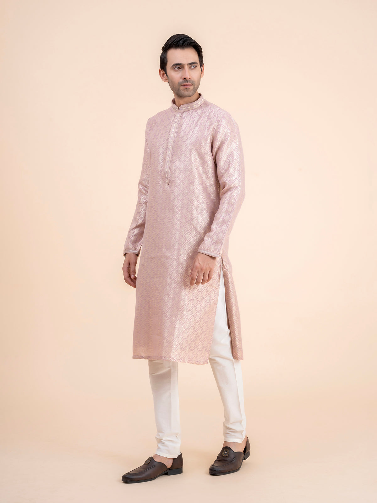 Rose Gold Brocade Kurta Set