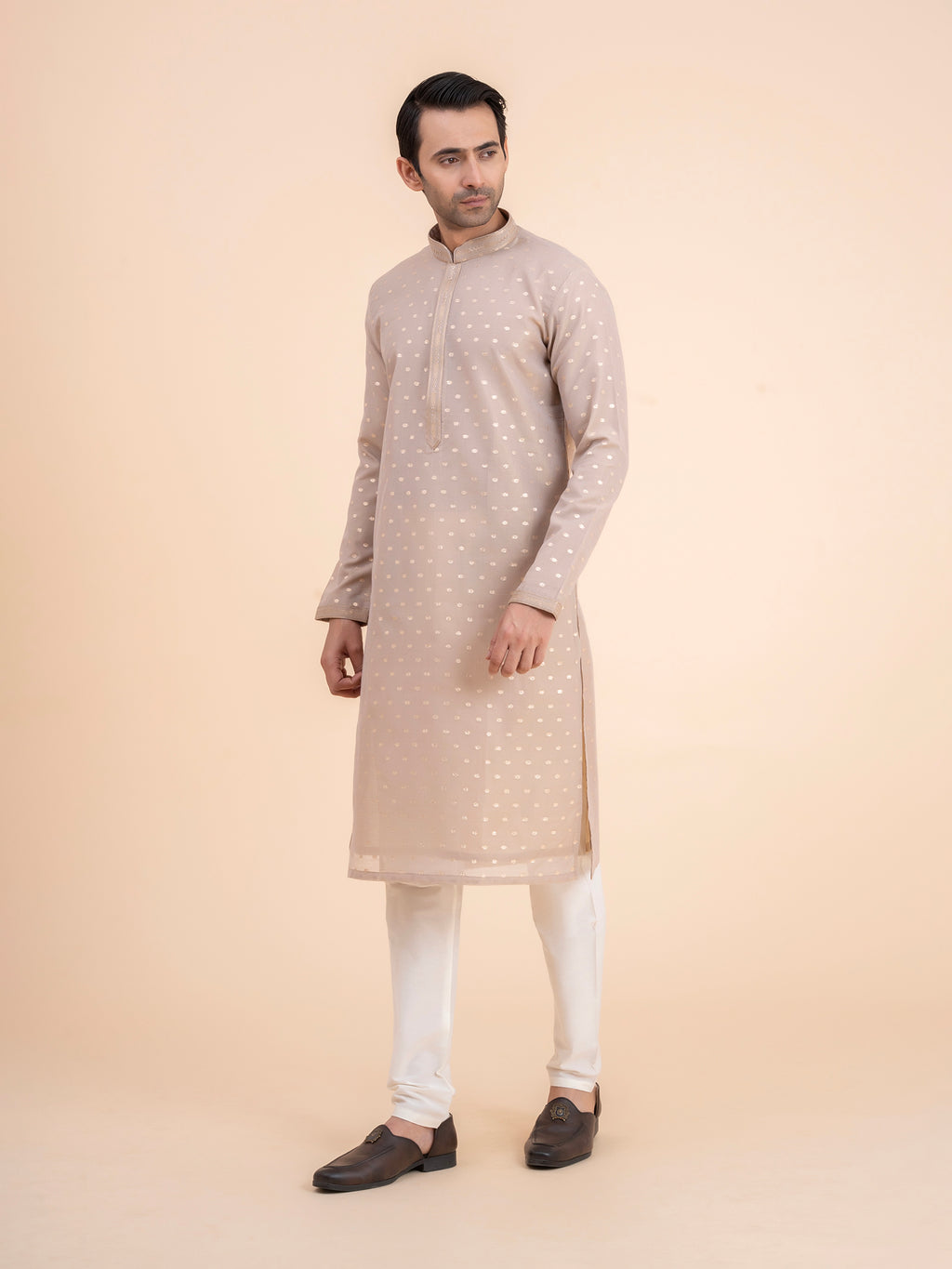 Beige Woven Kurta Set