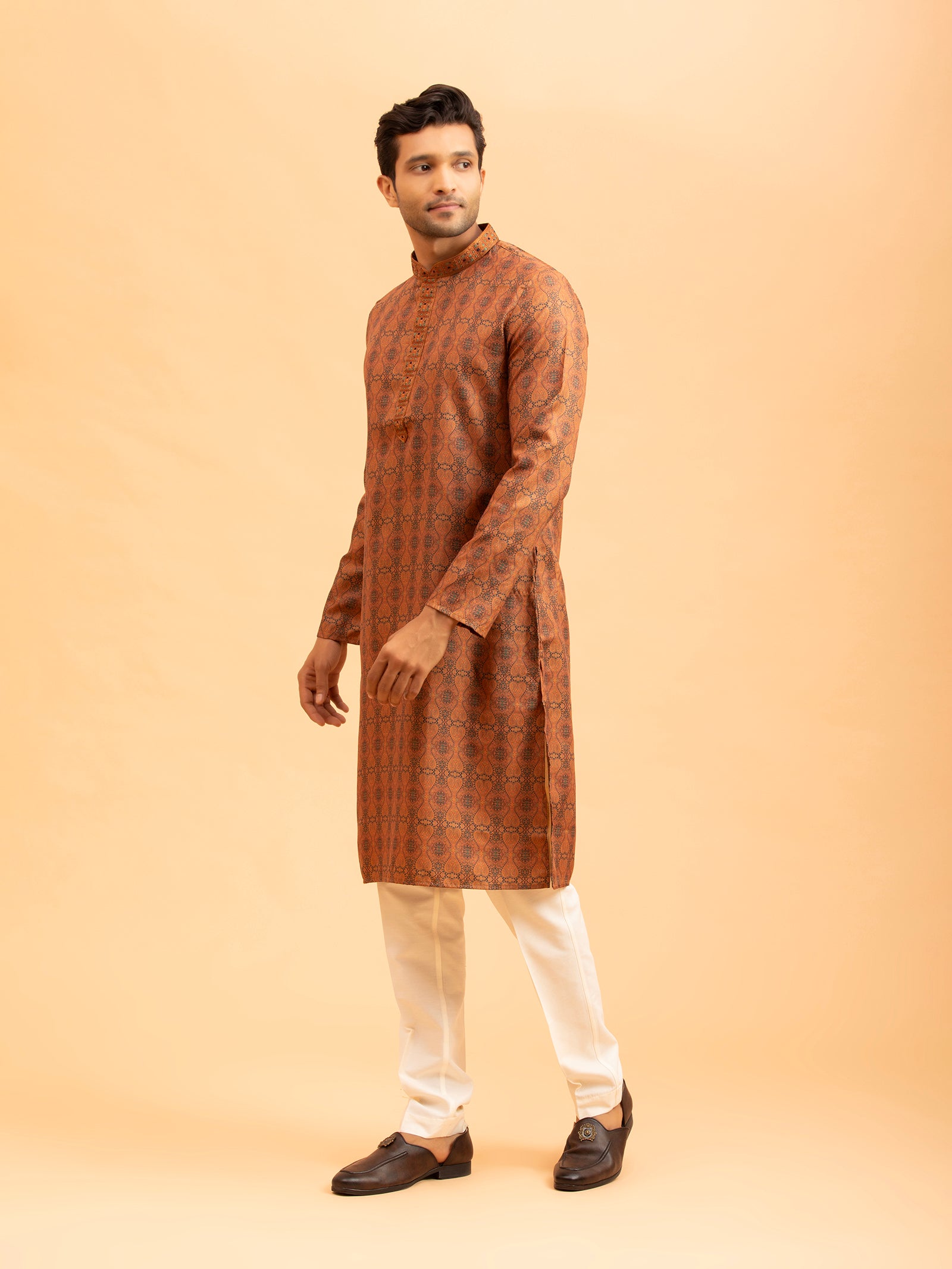 Terracotta Paisley Jacquard Kurta