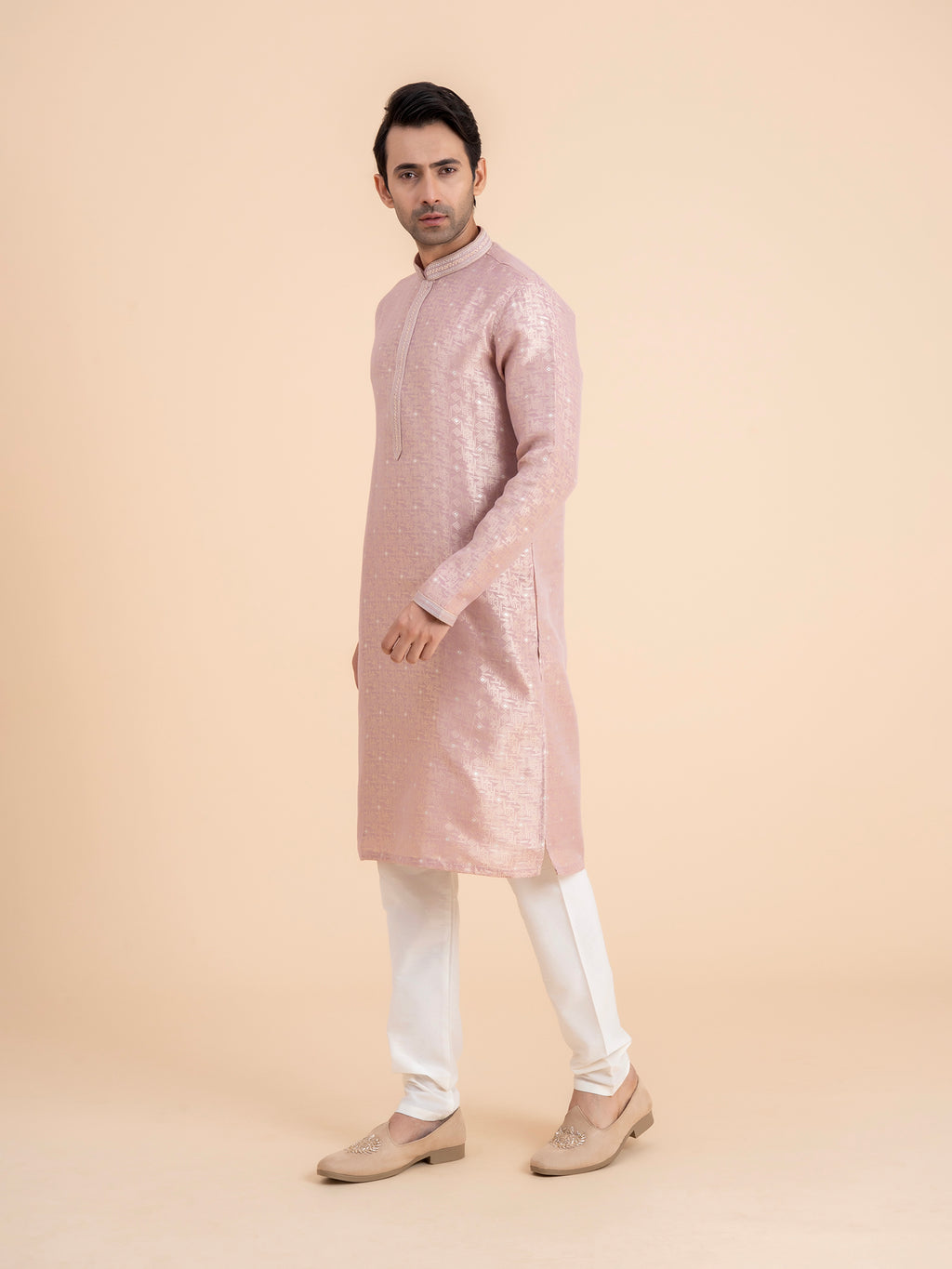 Blush Pink Brocade Kurta Set