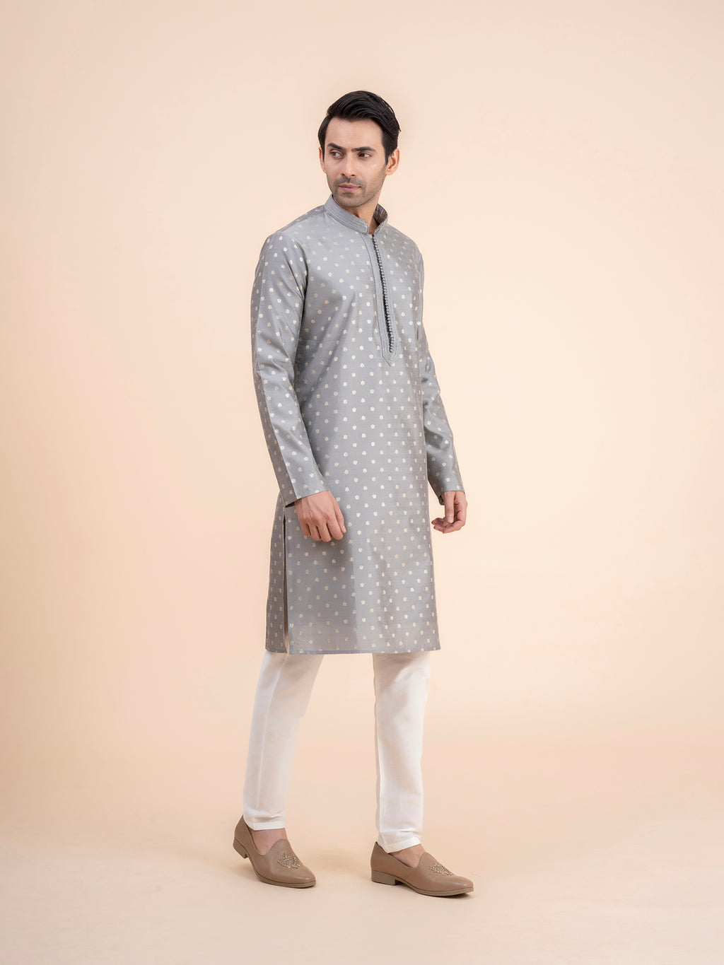 Grey Woven Motif Kurta Set