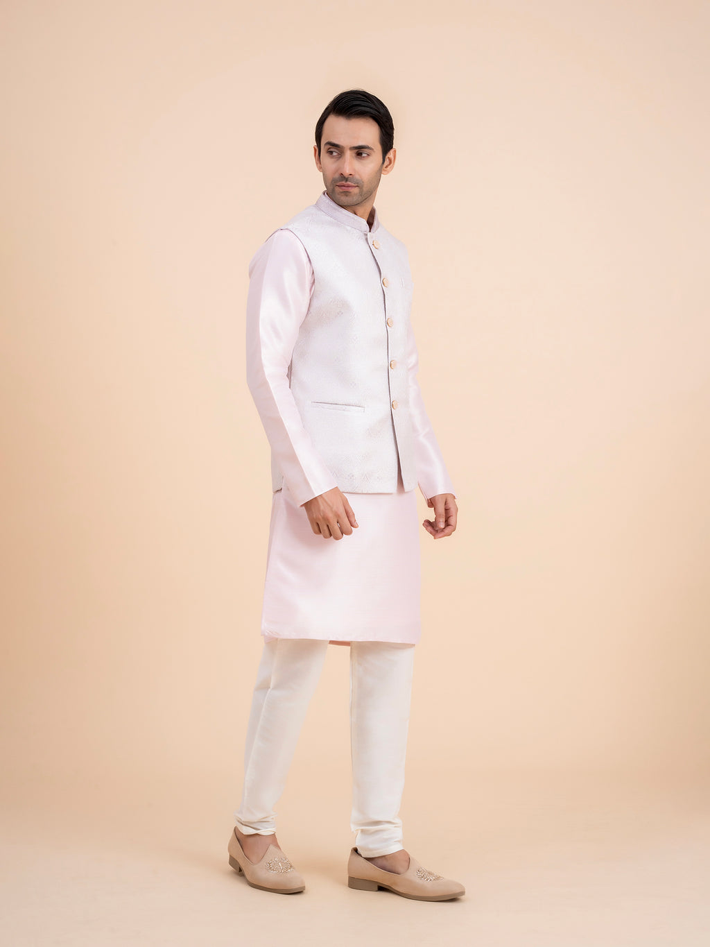 Light Pink Embroidered Nehru Jacket
