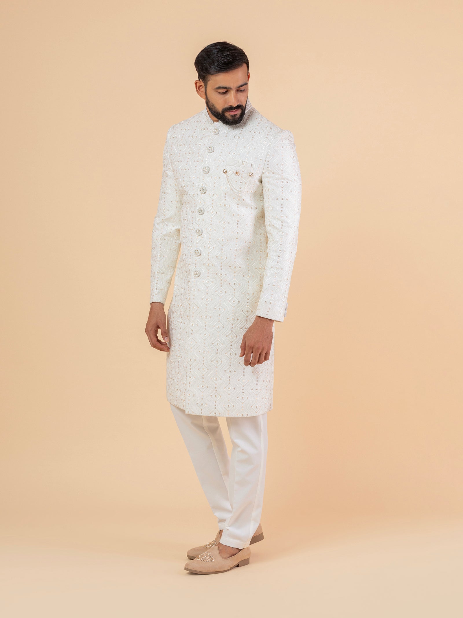Ivory Arabesque Heavy-Embroidered Sherwani