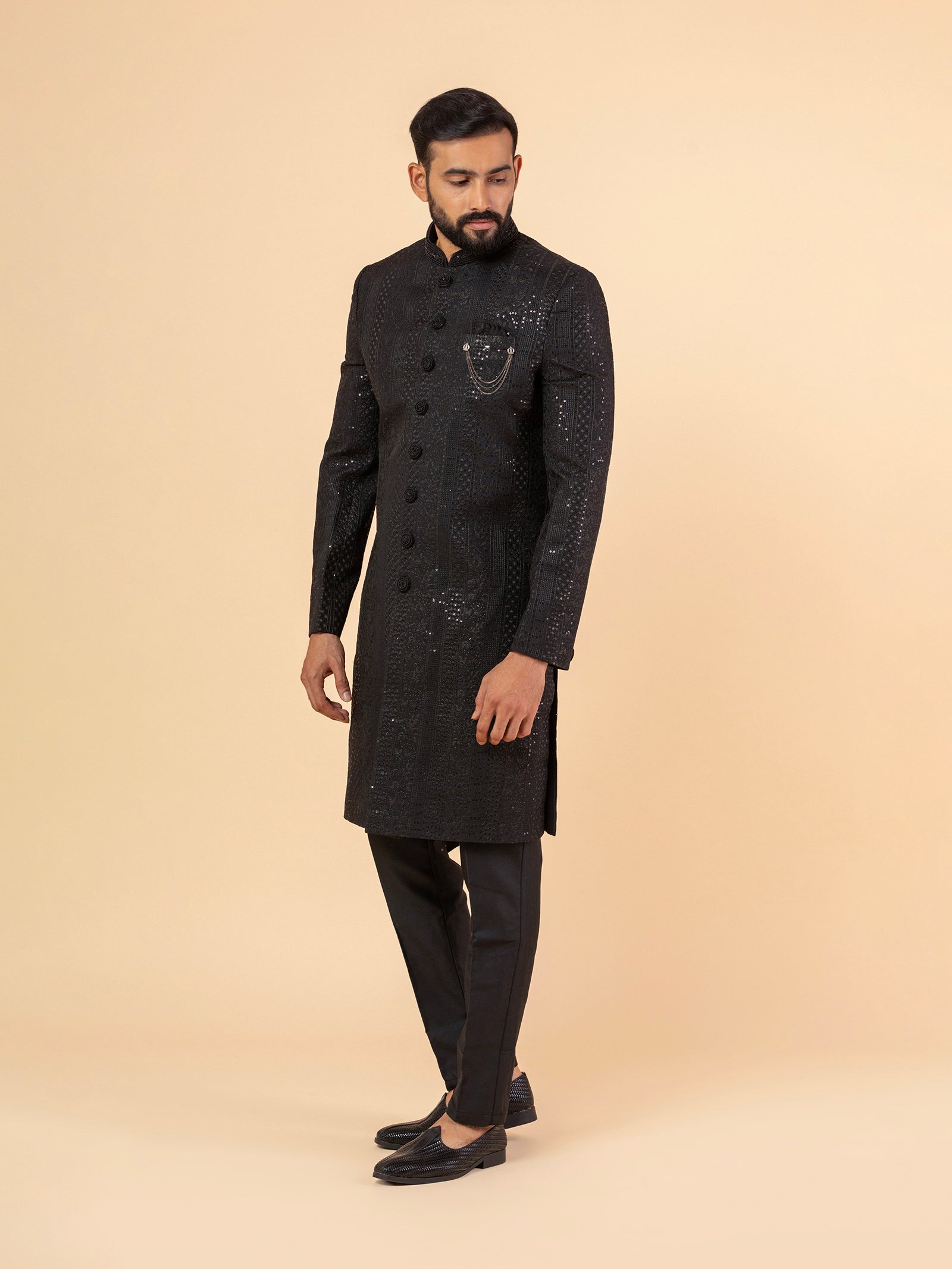 Obsidian Stellar Allover-Sequined Sherwani