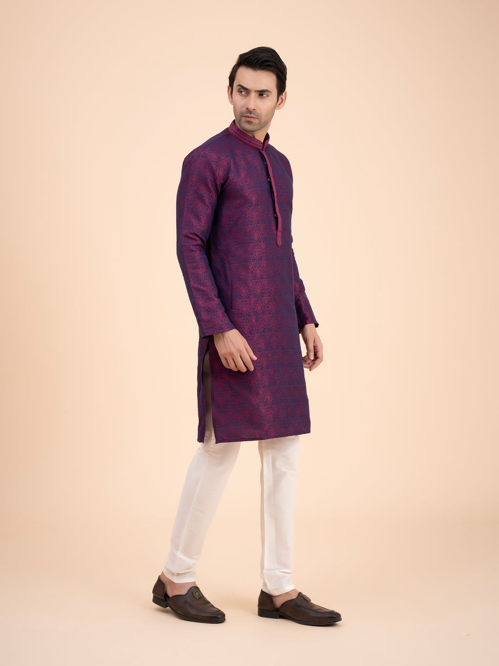 Deep Plum Brocade Kurta Set
