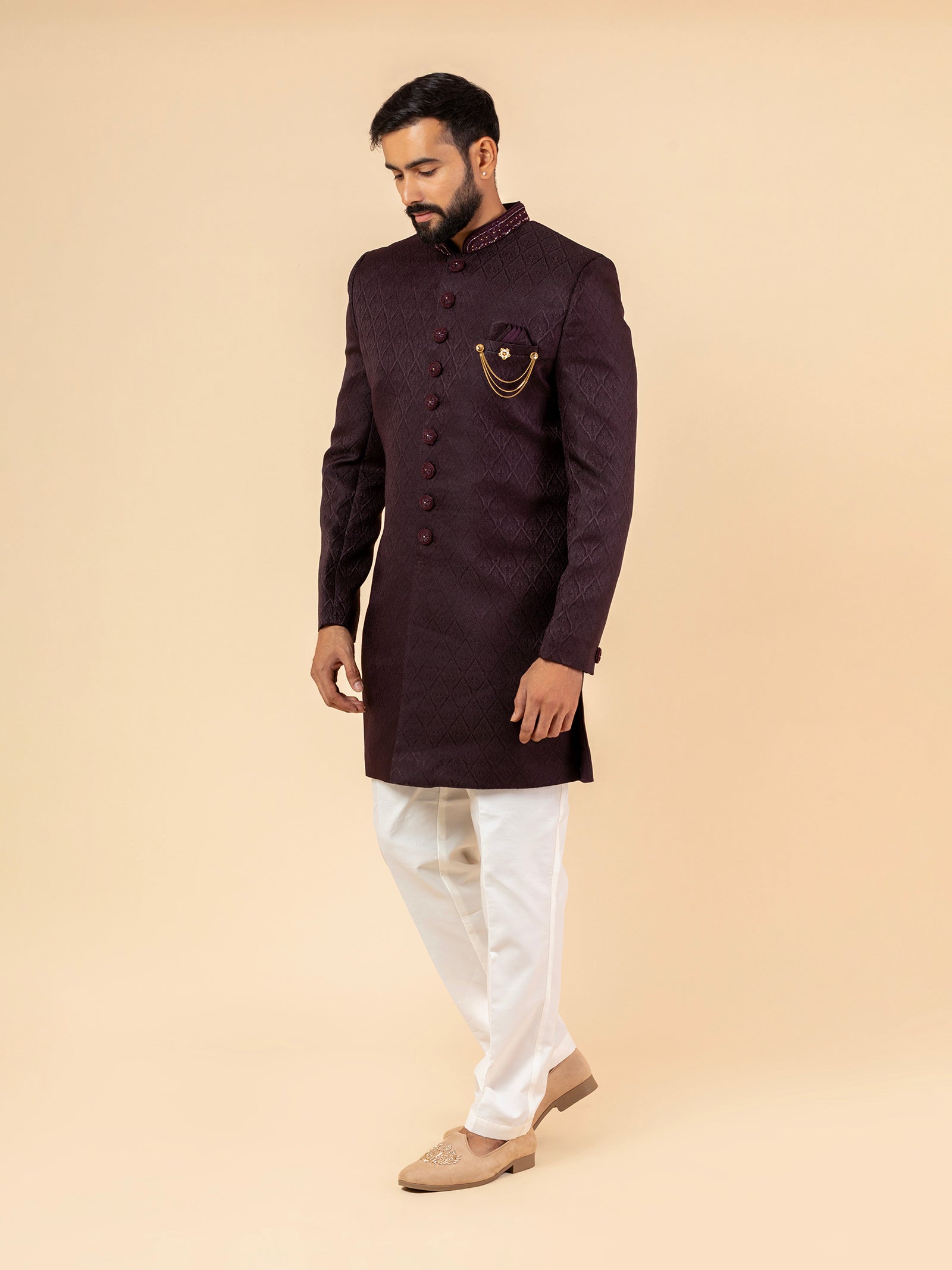 Mulberry Diamond Quilting Indowestern Set