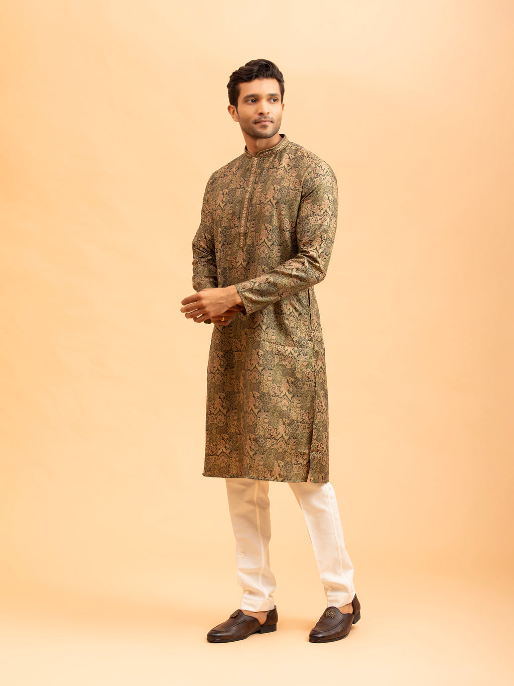 Earth-Toned Paisley Jacquard Kurta