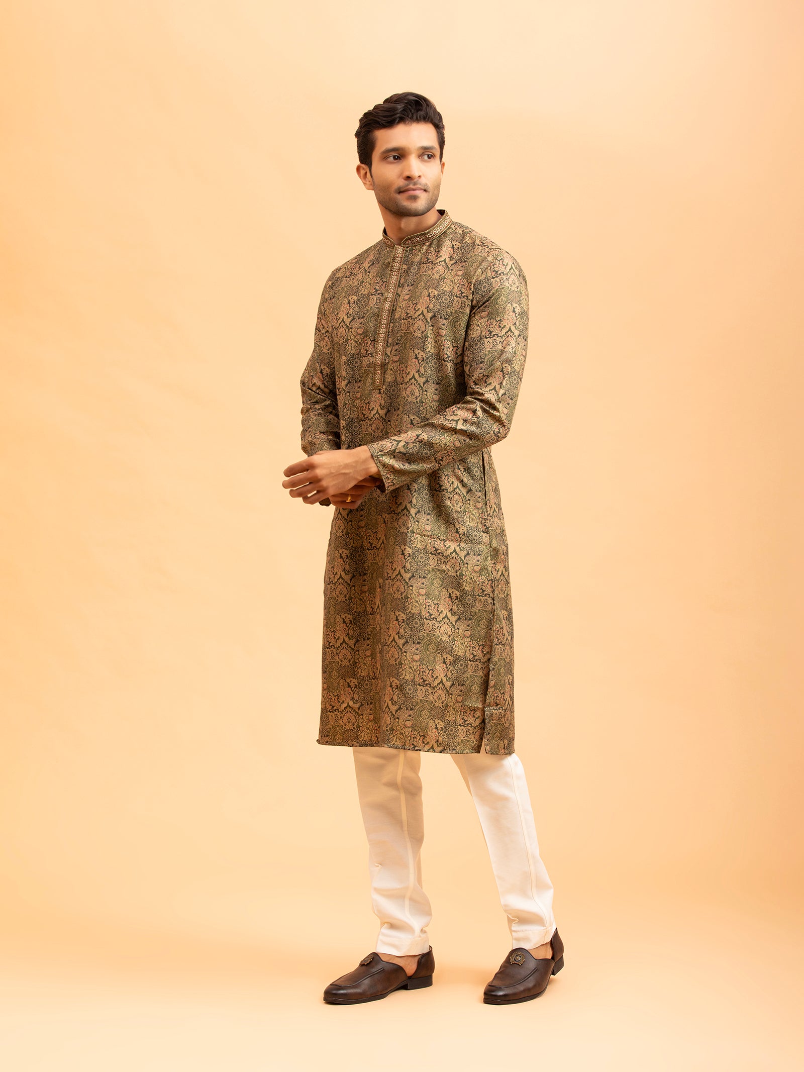 Earth-Toned Paisley Jacquard Kurta