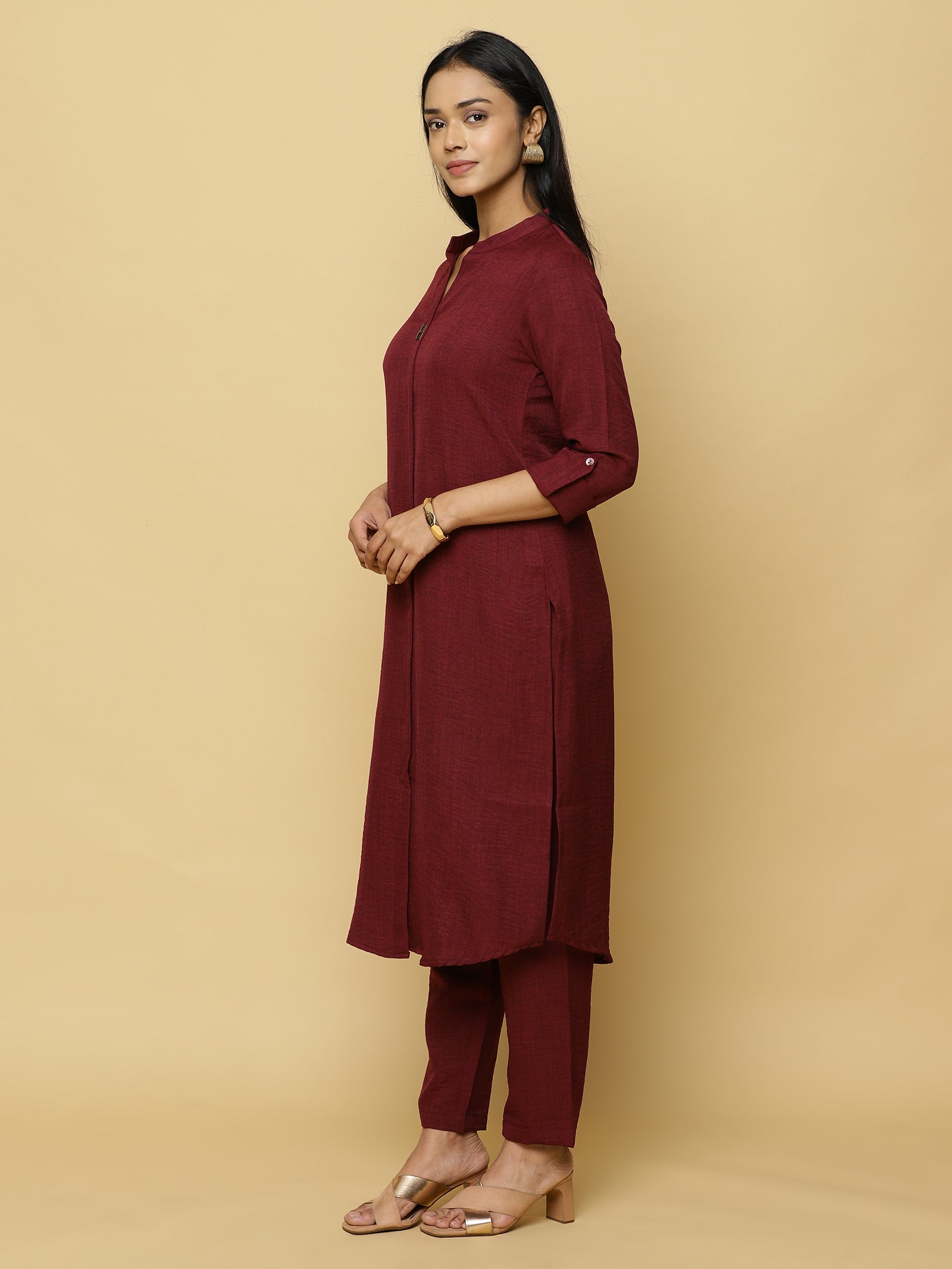 Warm Maroon Mandarin Co-ord Set