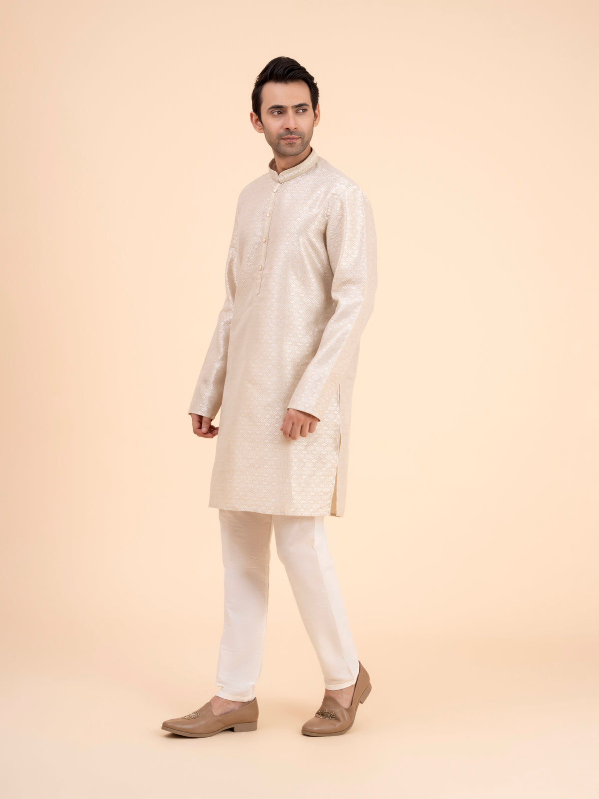 Beige Brocade Kurta Set