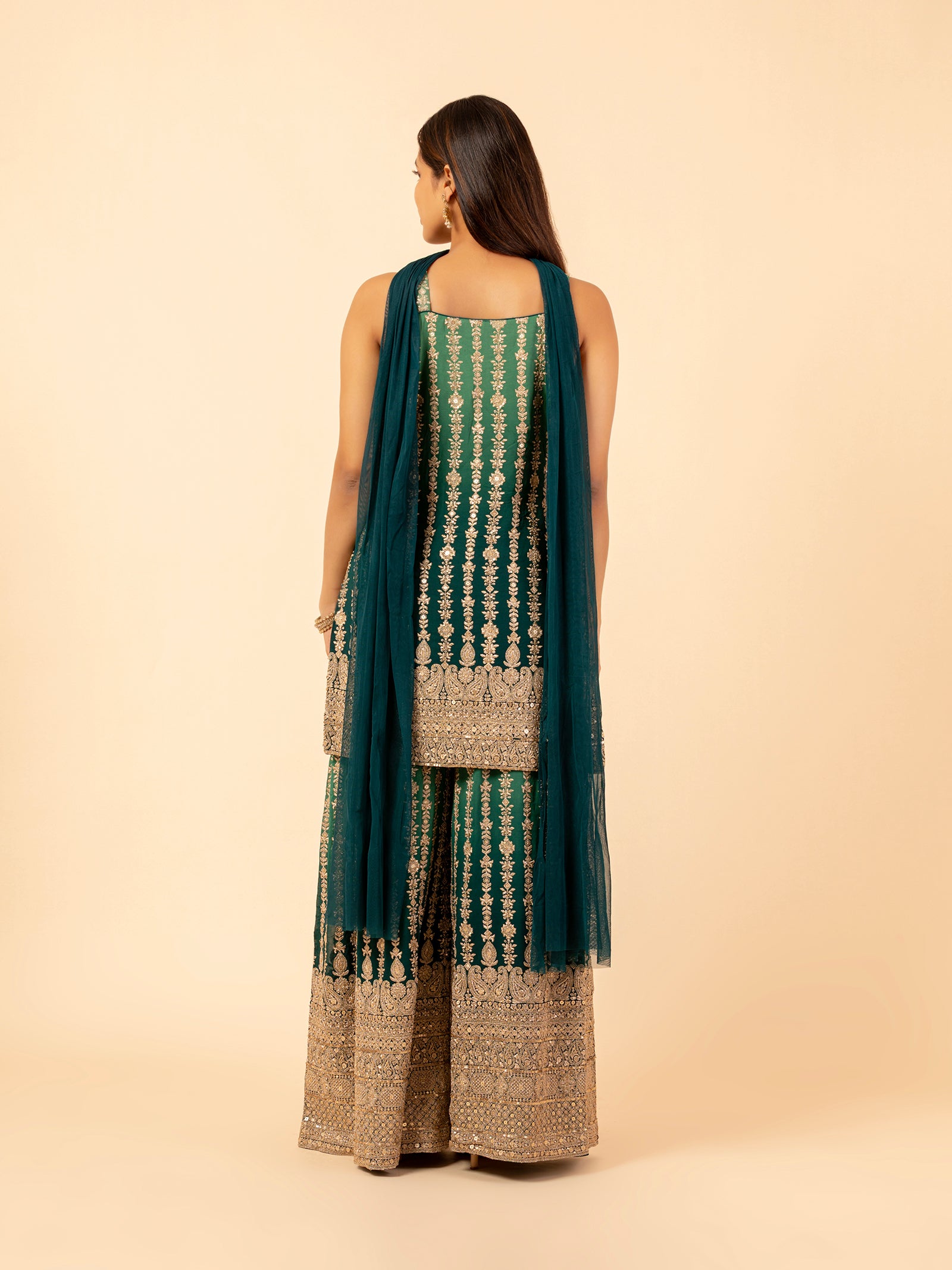 Emerald Gilded Floral Vines Sharara Ensemble