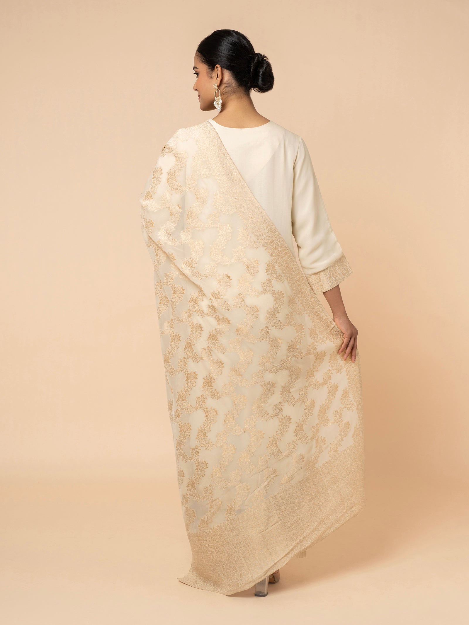 Ivory Silk Suit with Gold Weaving
