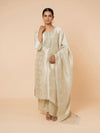 Champagne Silk Suit with Delicate Floral Weaving