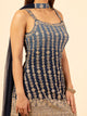 Midnight Blue Gilded Floral Vines Sharara Ensemble