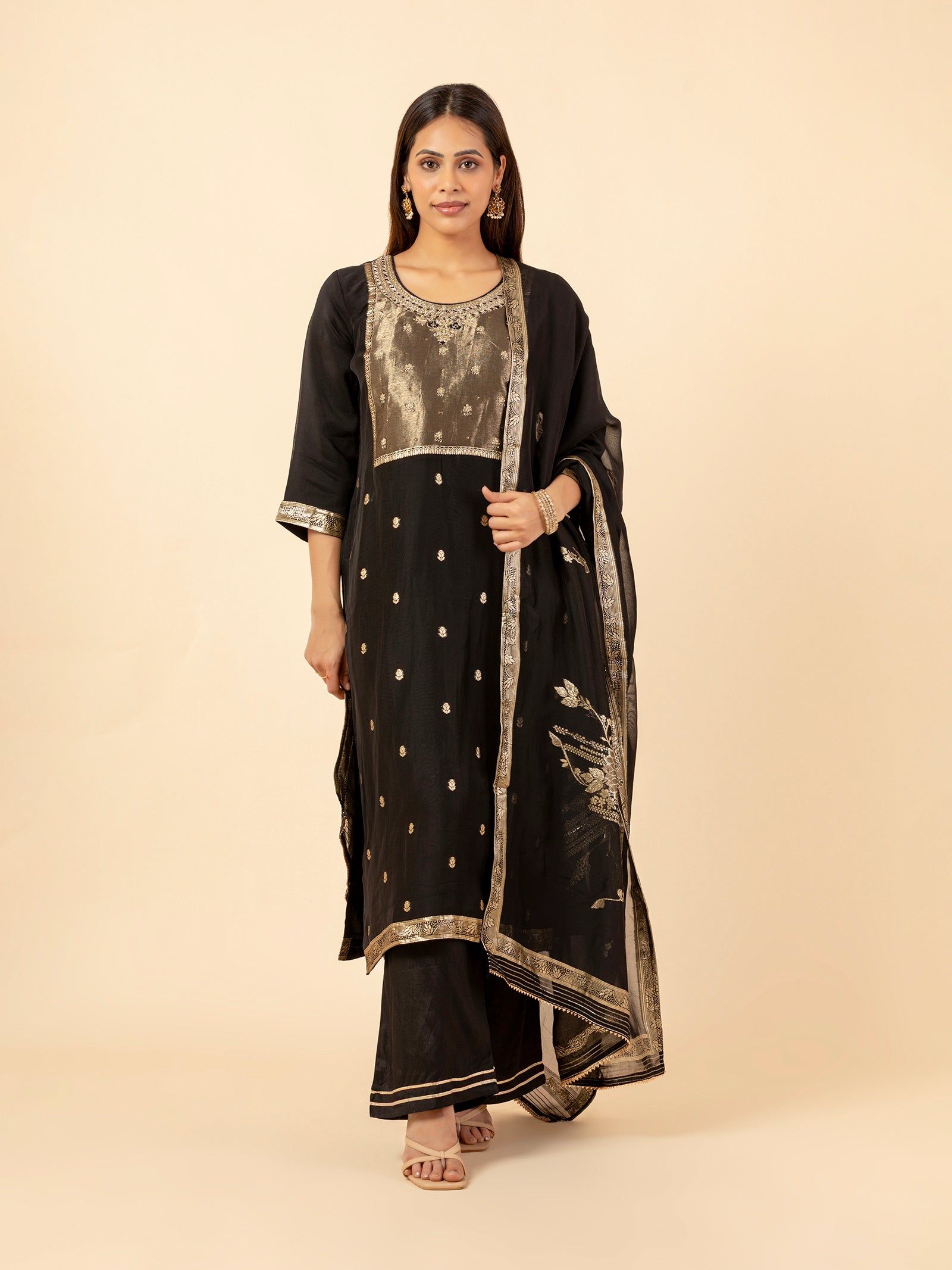 Midnight Onyx Gilded Silk Ensemble