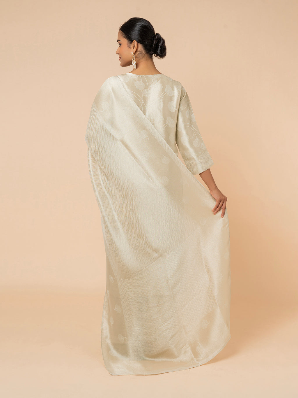 Champagne Silk Suit with Delicate Floral Weaving