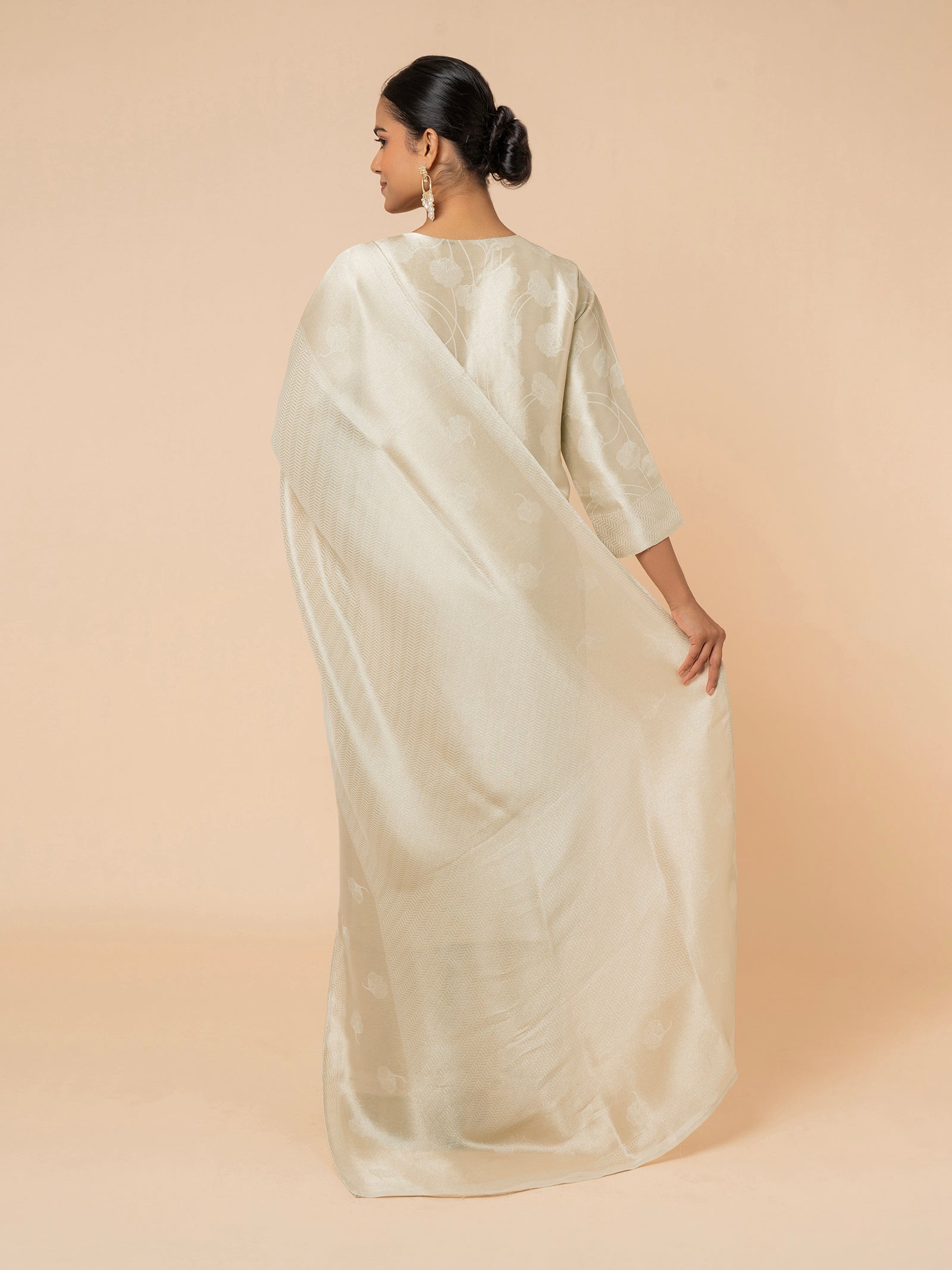 Champagne Silk Suit with Delicate Floral Weaving