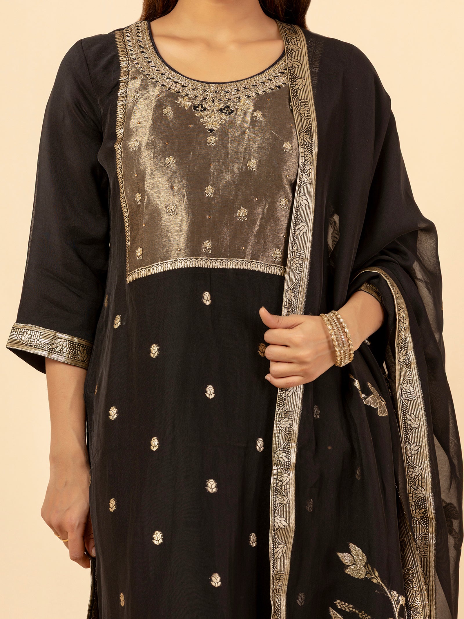 Midnight Onyx Gilded Silk Ensemble