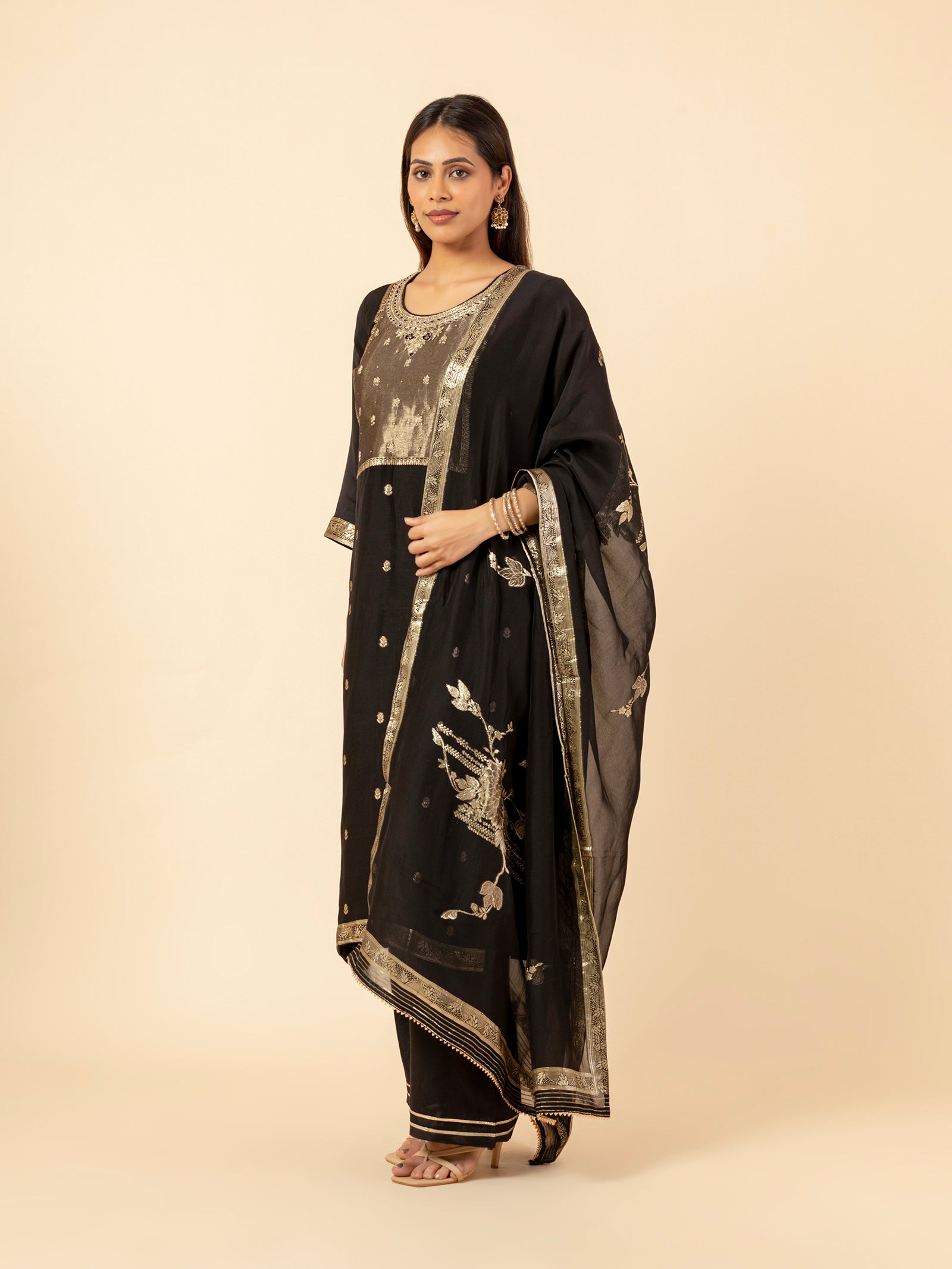 Midnight Onyx Gilded Silk Ensemble