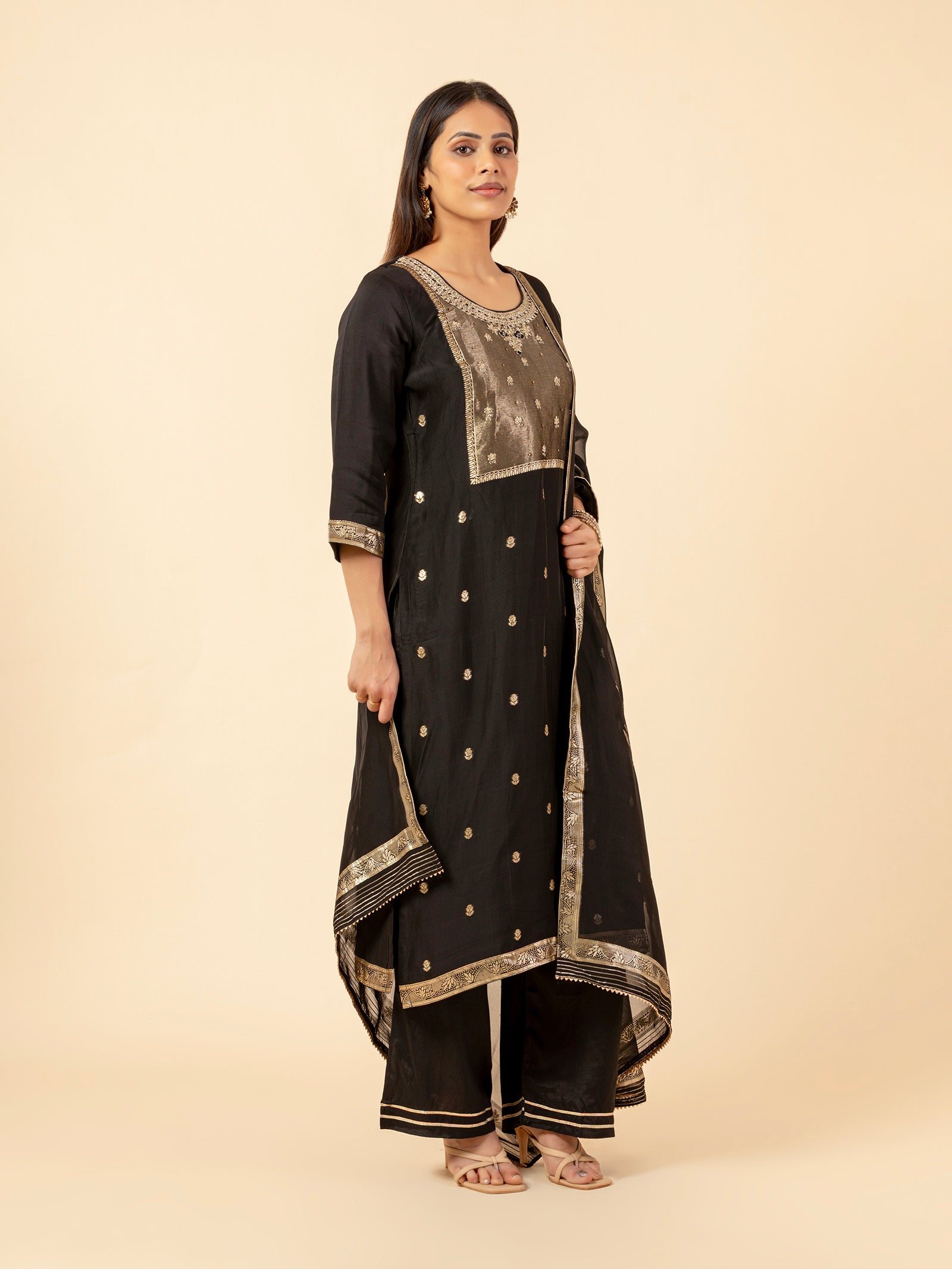 Midnight Onyx Gilded Silk Ensemble