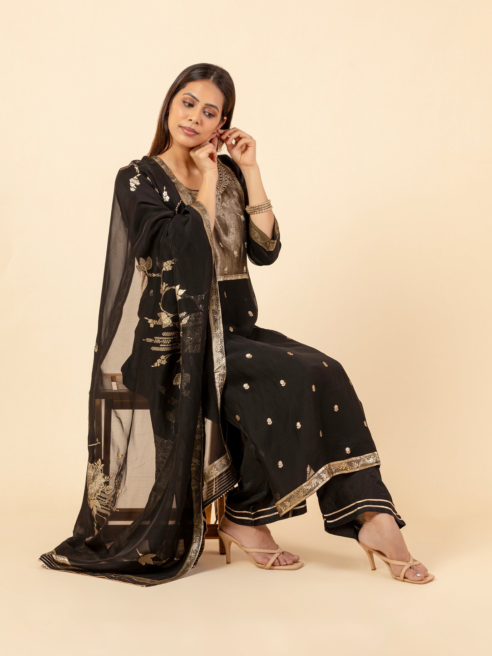 Midnight Onyx Gilded Silk Ensemble