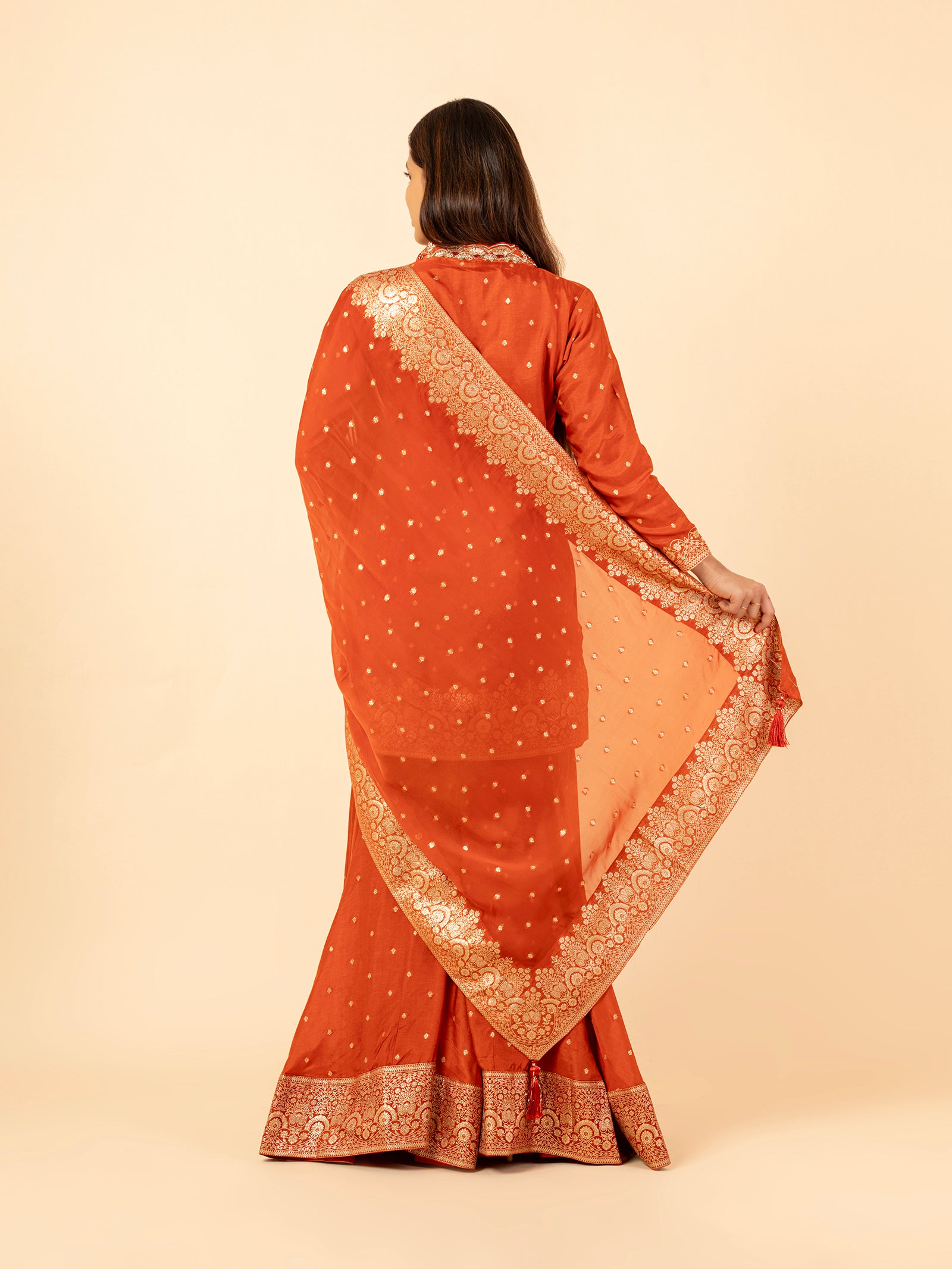 Burnt Orange Banarasi Silk Sharara Ensemble