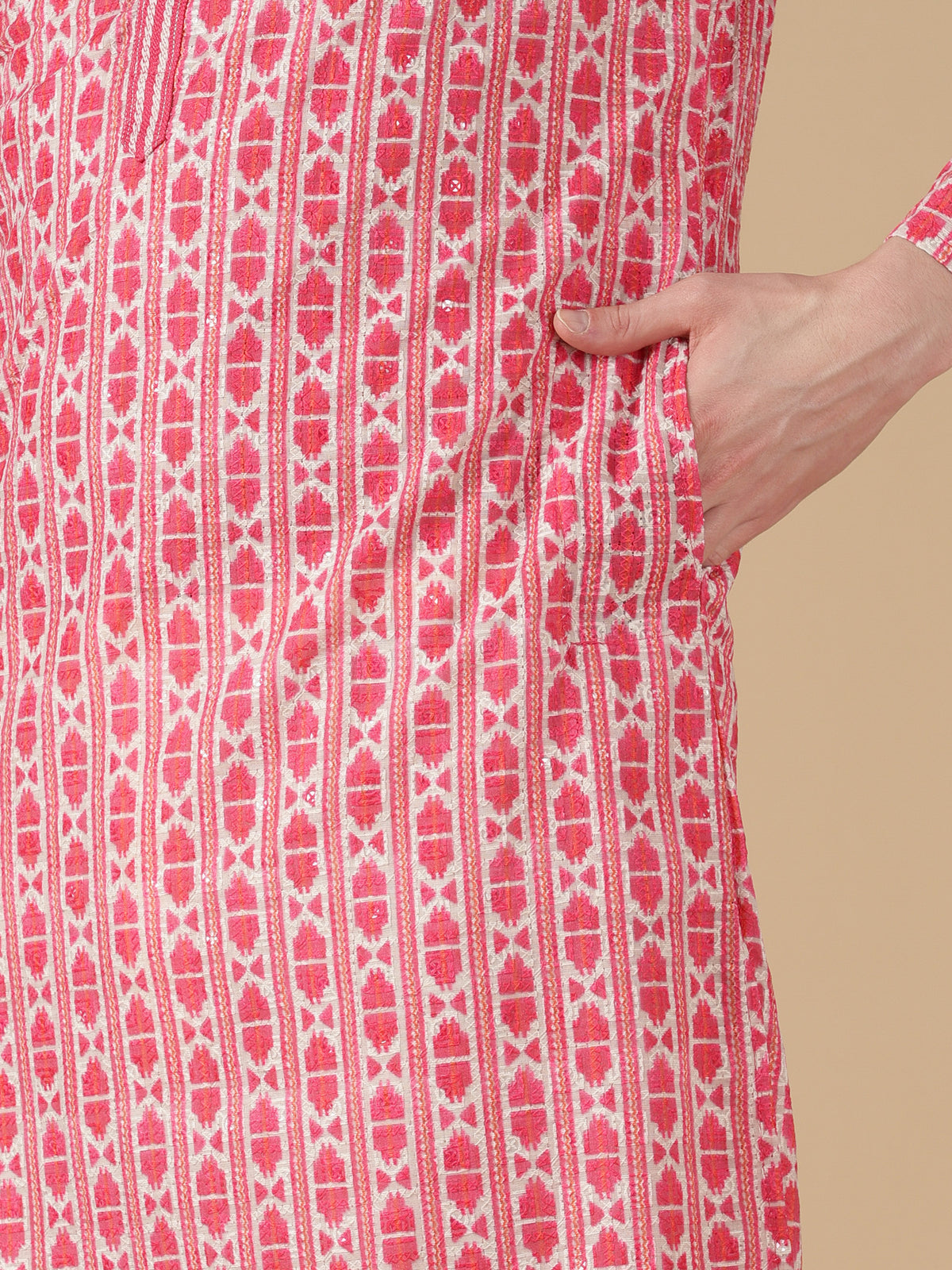 The Jaipur Ikat Inspired Pink Kurta Set