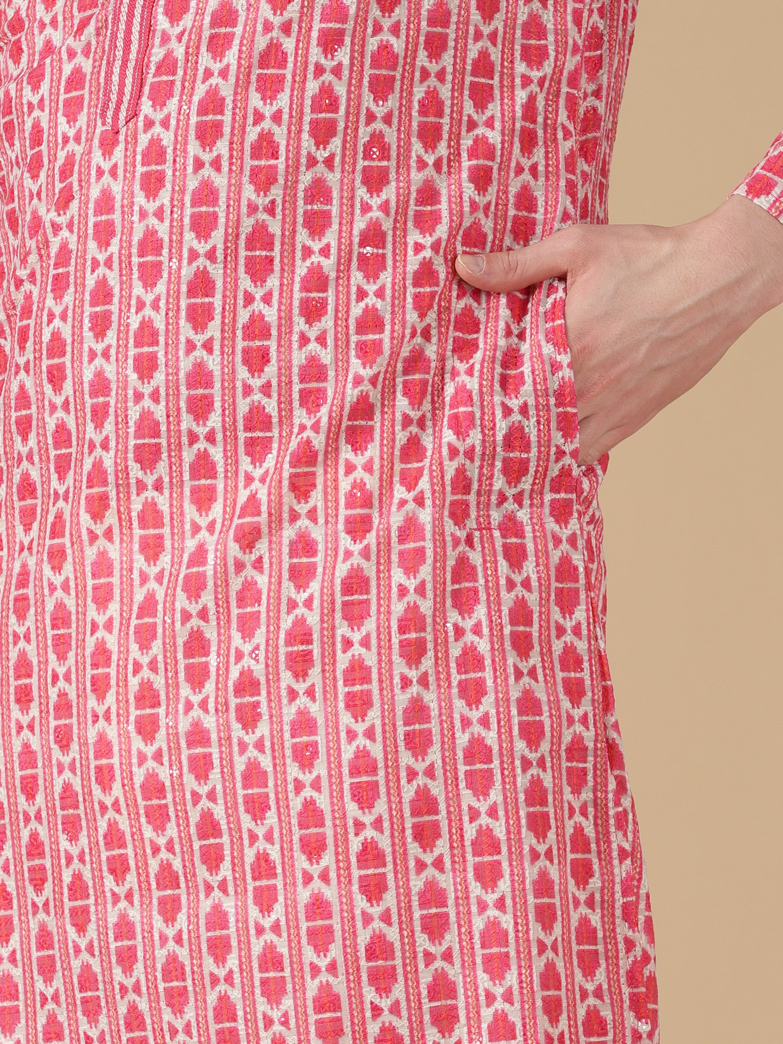 The Jaipur Ikat Inspired Pink Kurta Set