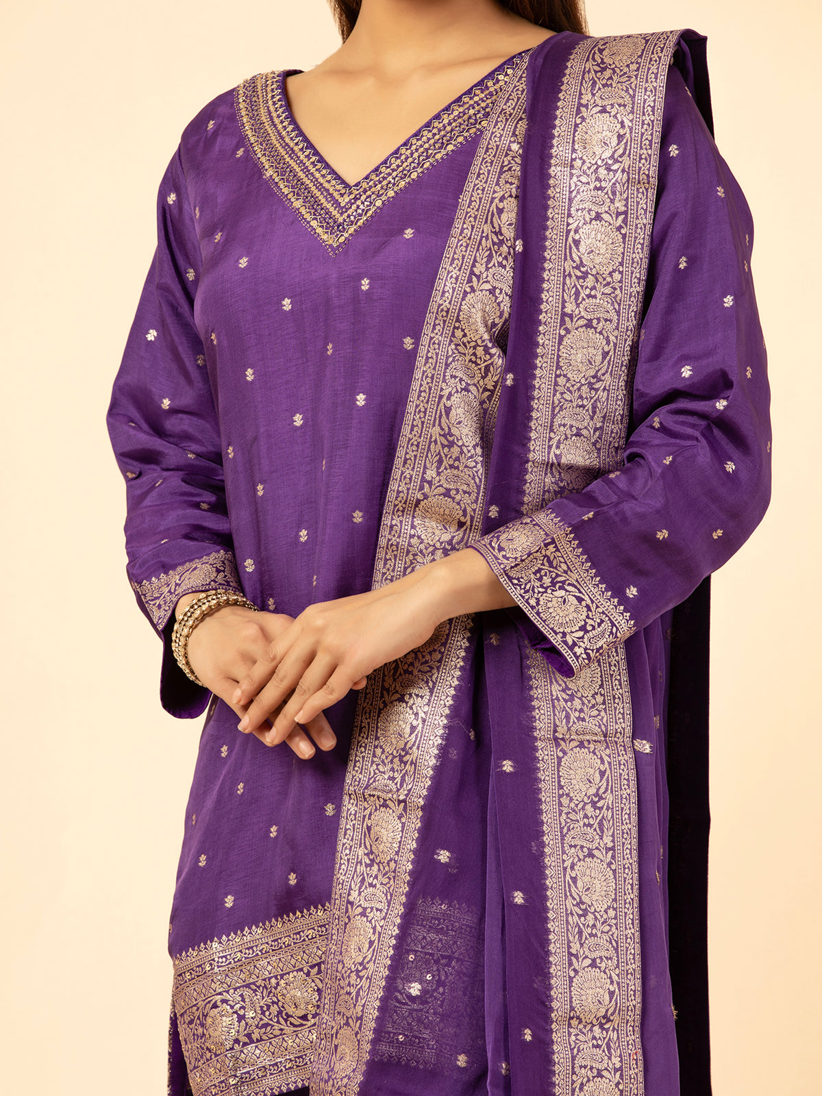 Royal Purple Banarasi Silk Sharara Ensemble