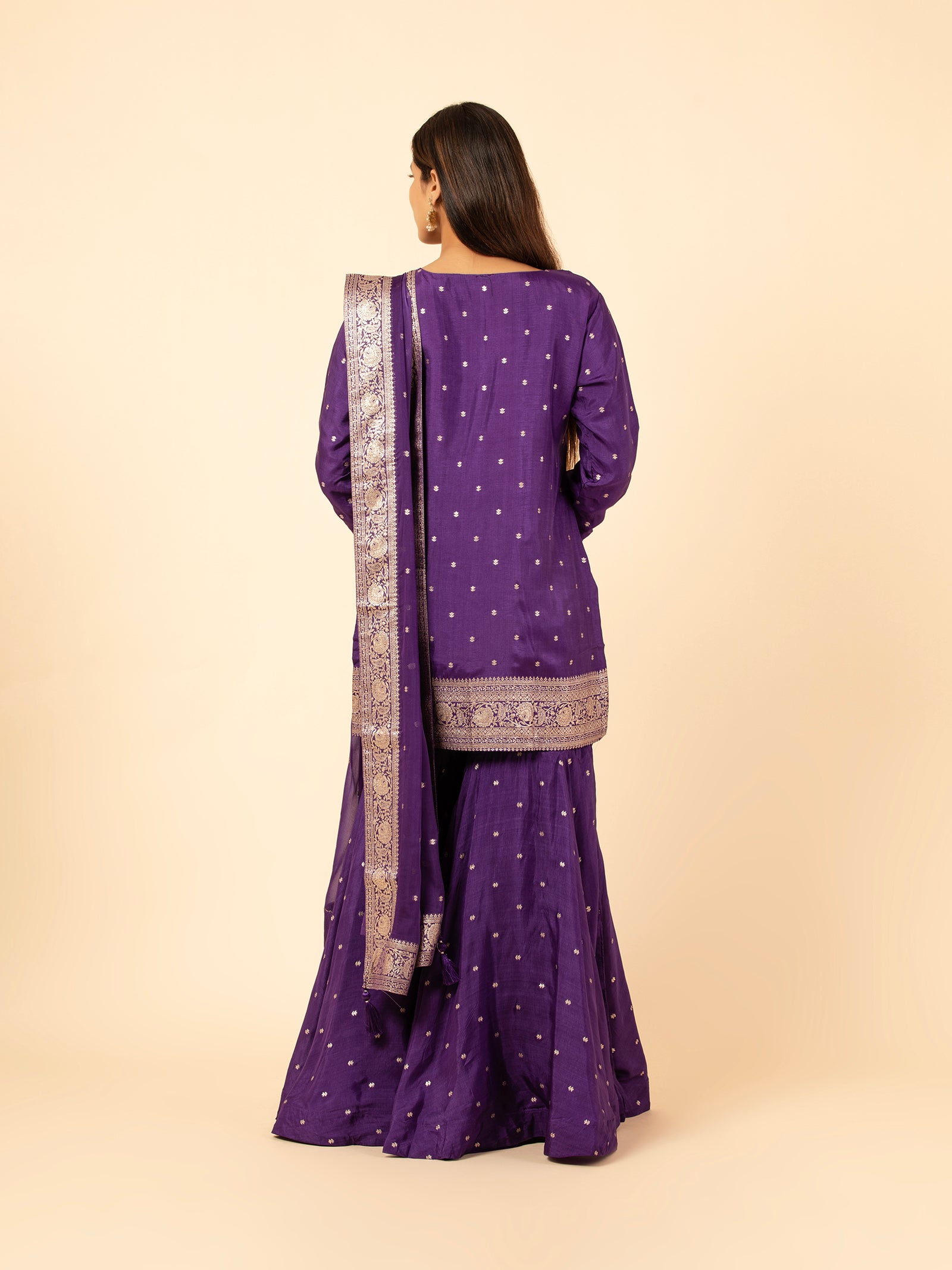 Royal Purple Banarasi Silk Sharara Ensemble