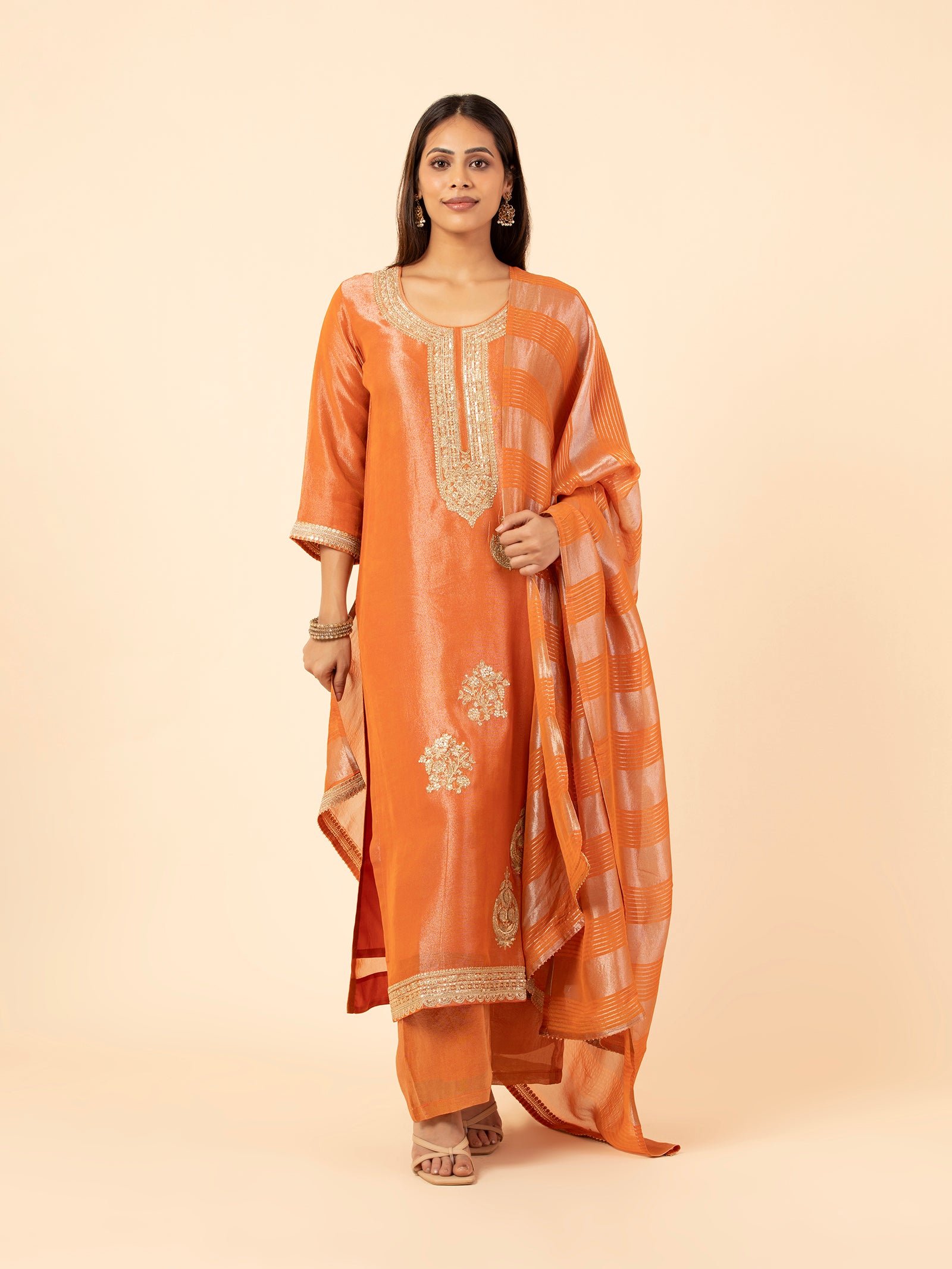 Sunset Copper Tissue Silk Ensemble
