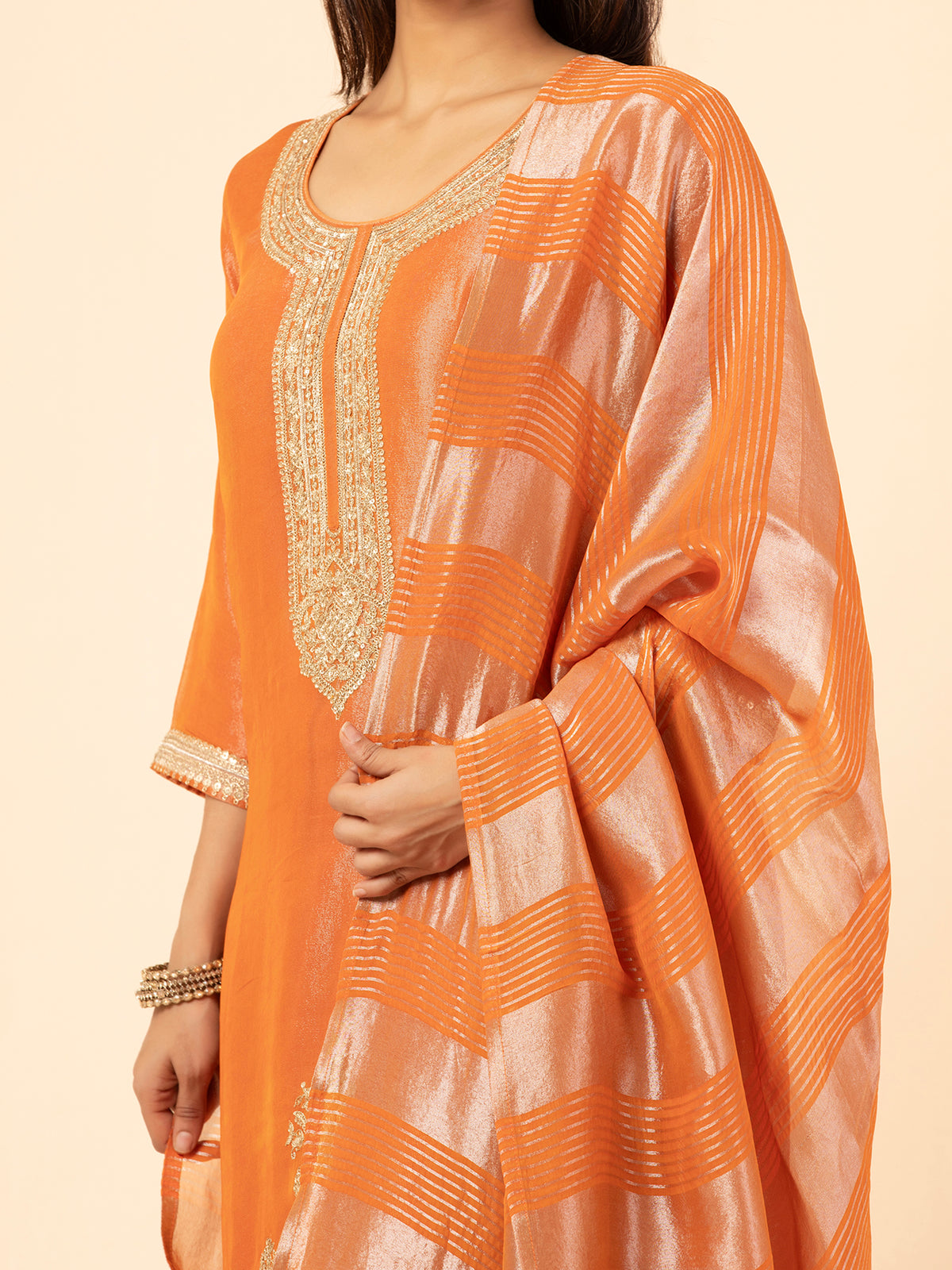 Sunset Copper Tissue Silk Ensemble