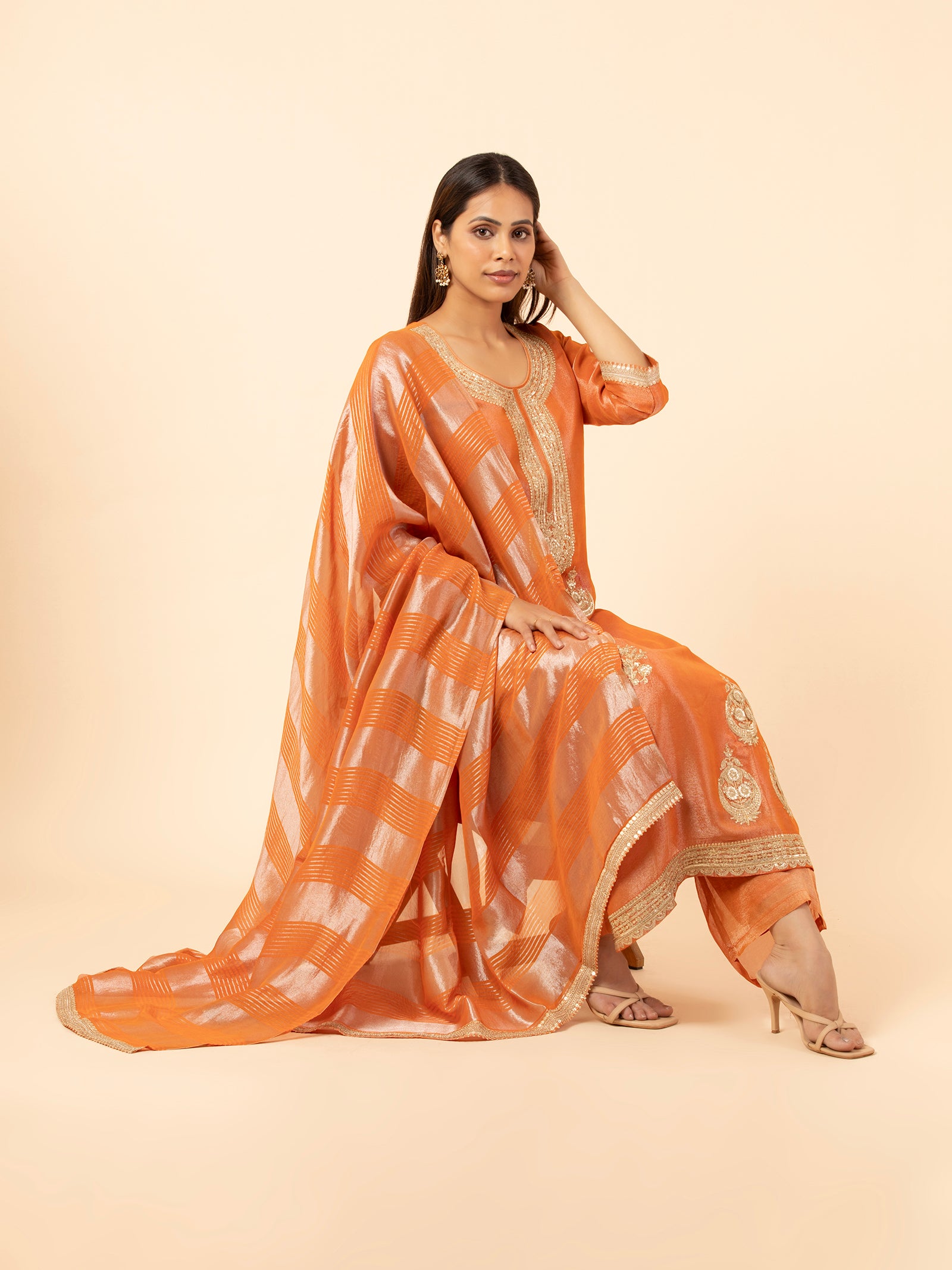 Sunset Copper Tissue Silk Ensemble