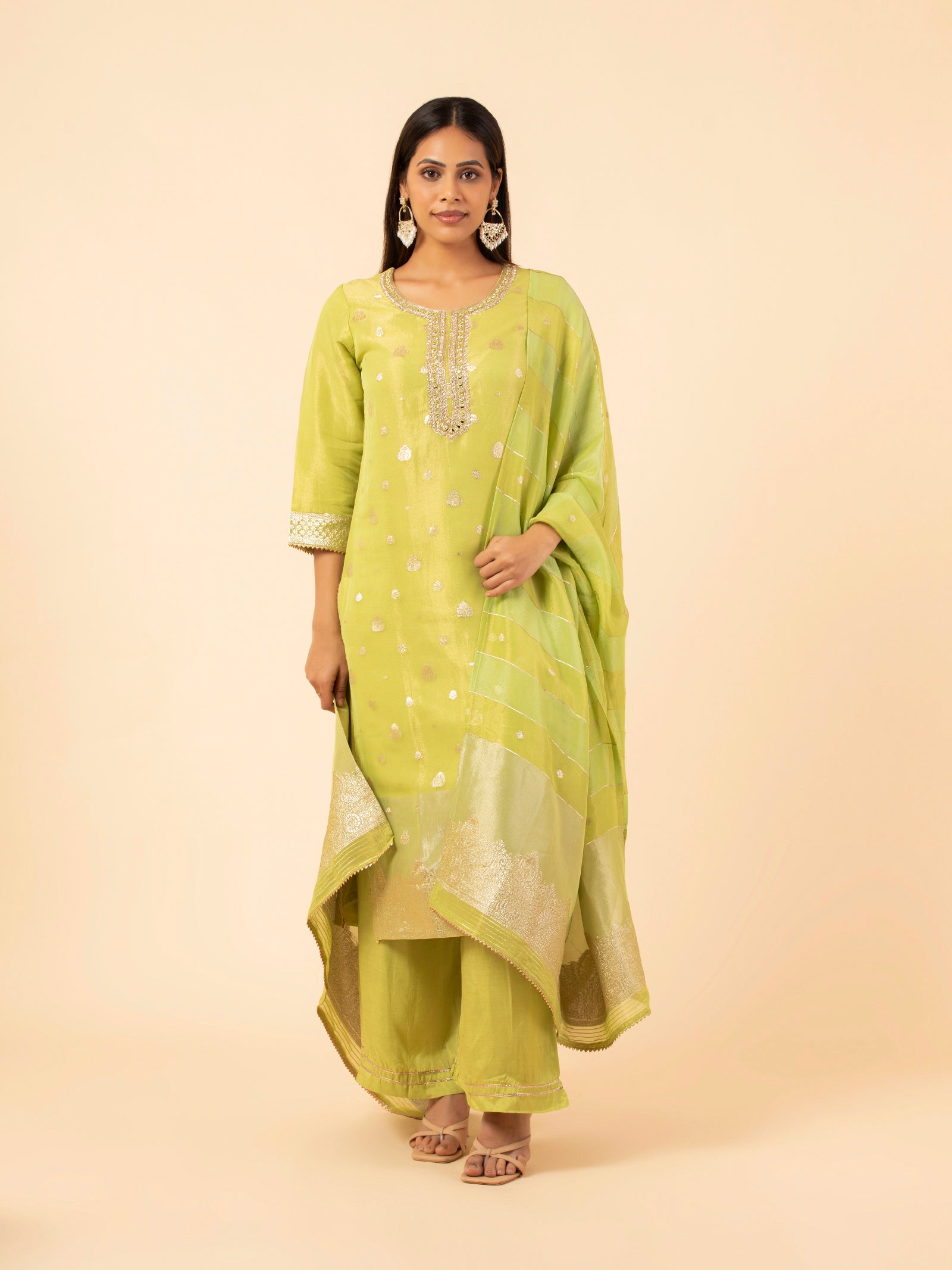 Pistachio Gilded Silk Trousers Set