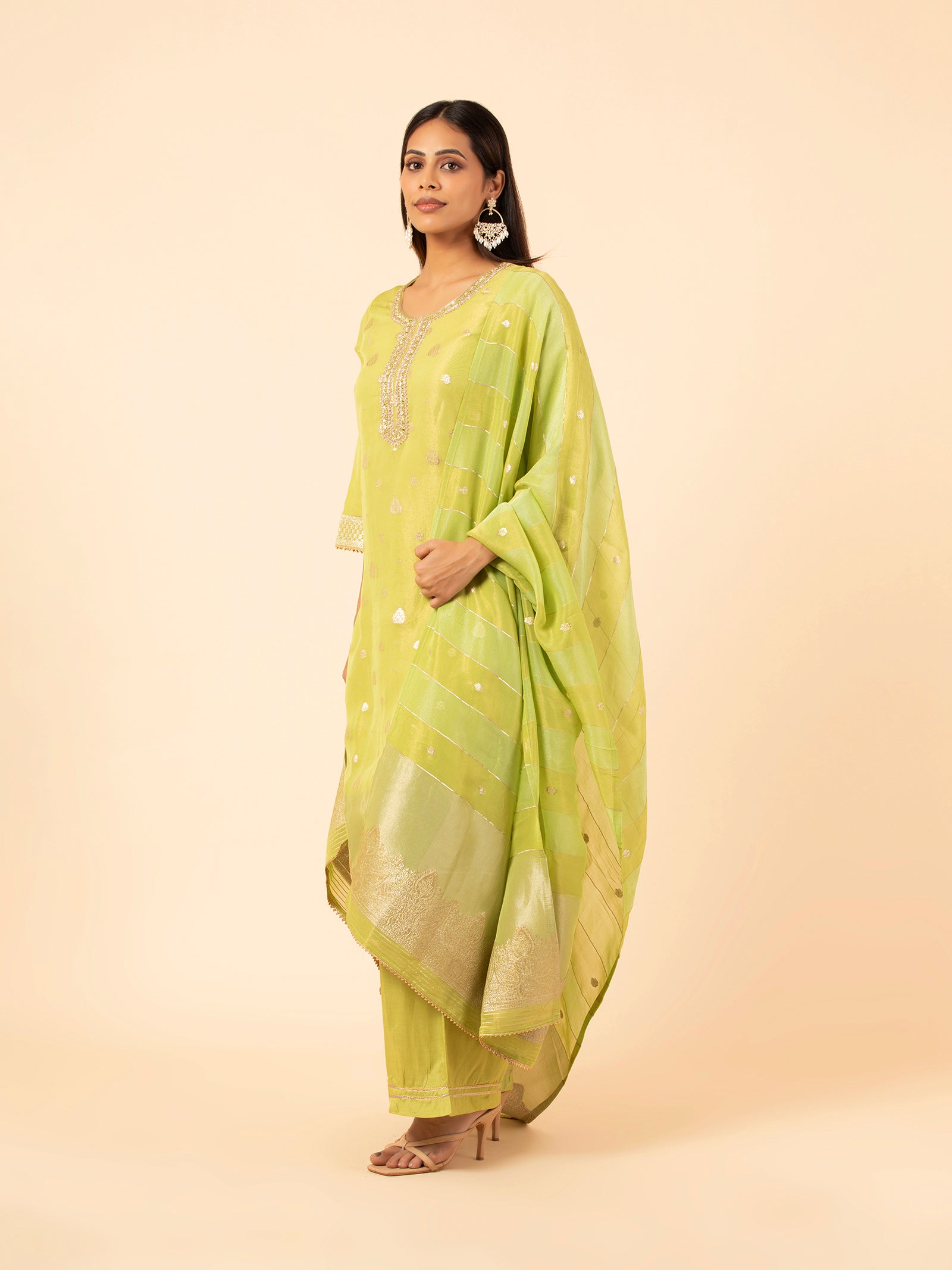 Pistachio Gilded Silk Trousers Set
