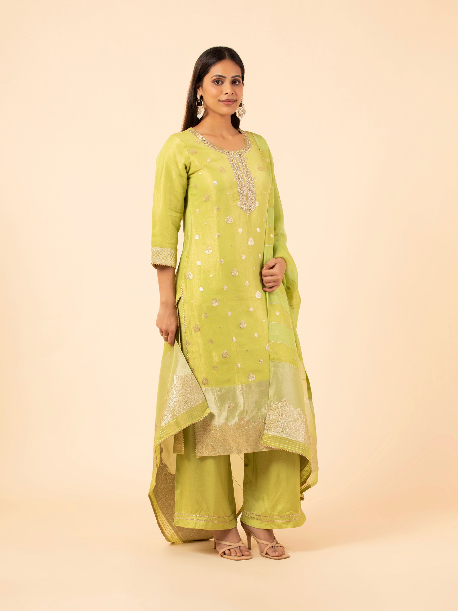Pistachio Gilded Silk Trousers Set