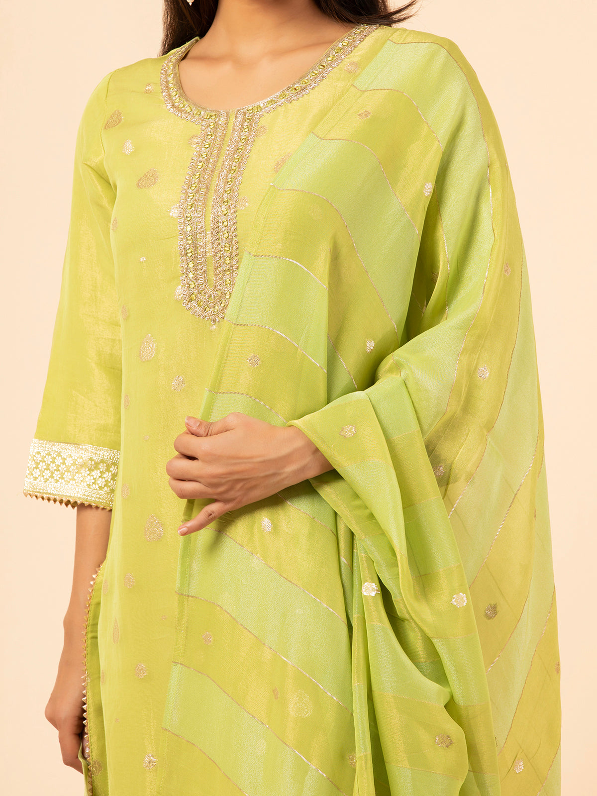 Pistachio Gilded Silk Trousers Set