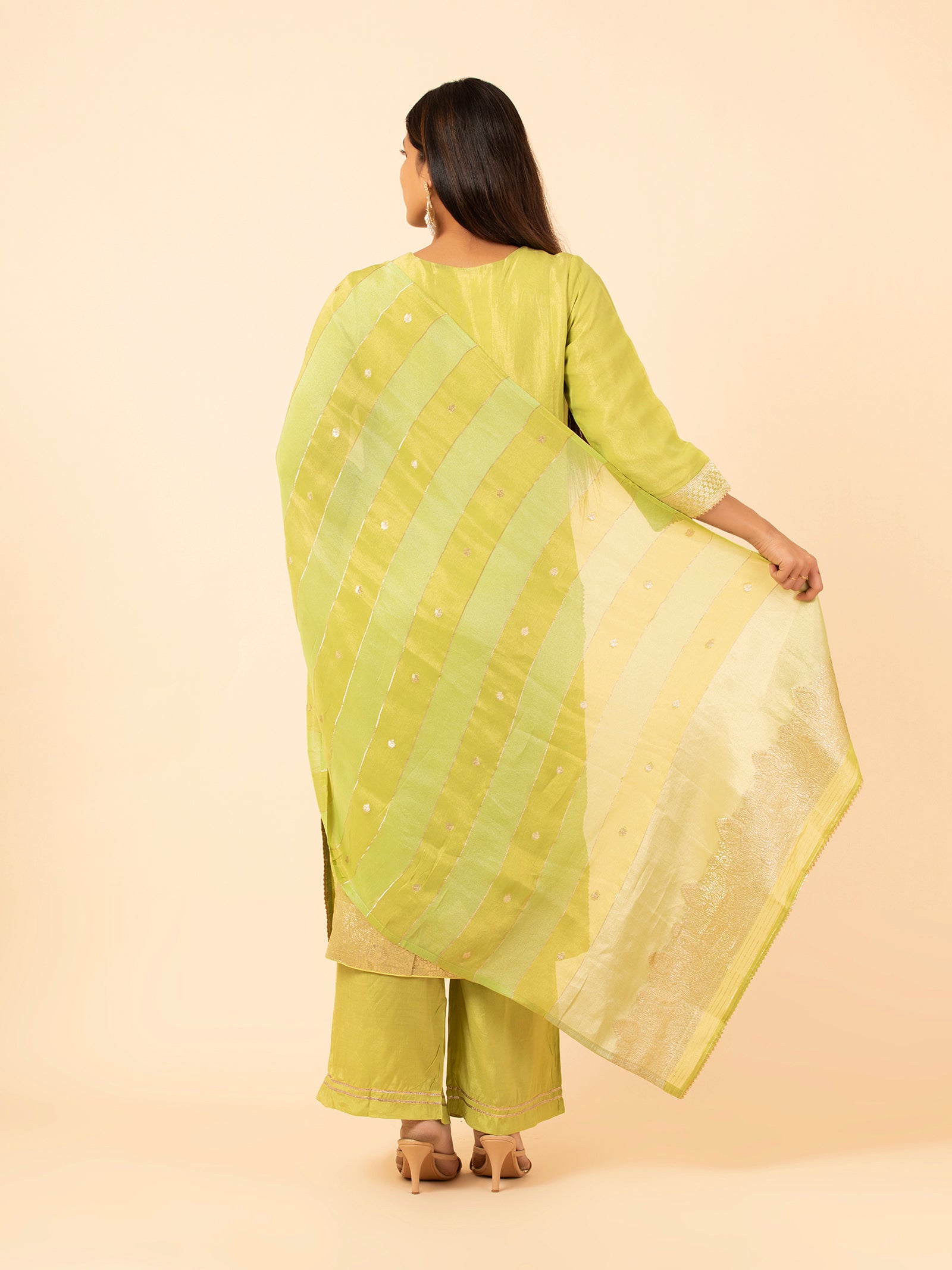 Pistachio Gilded Silk Trousers Set
