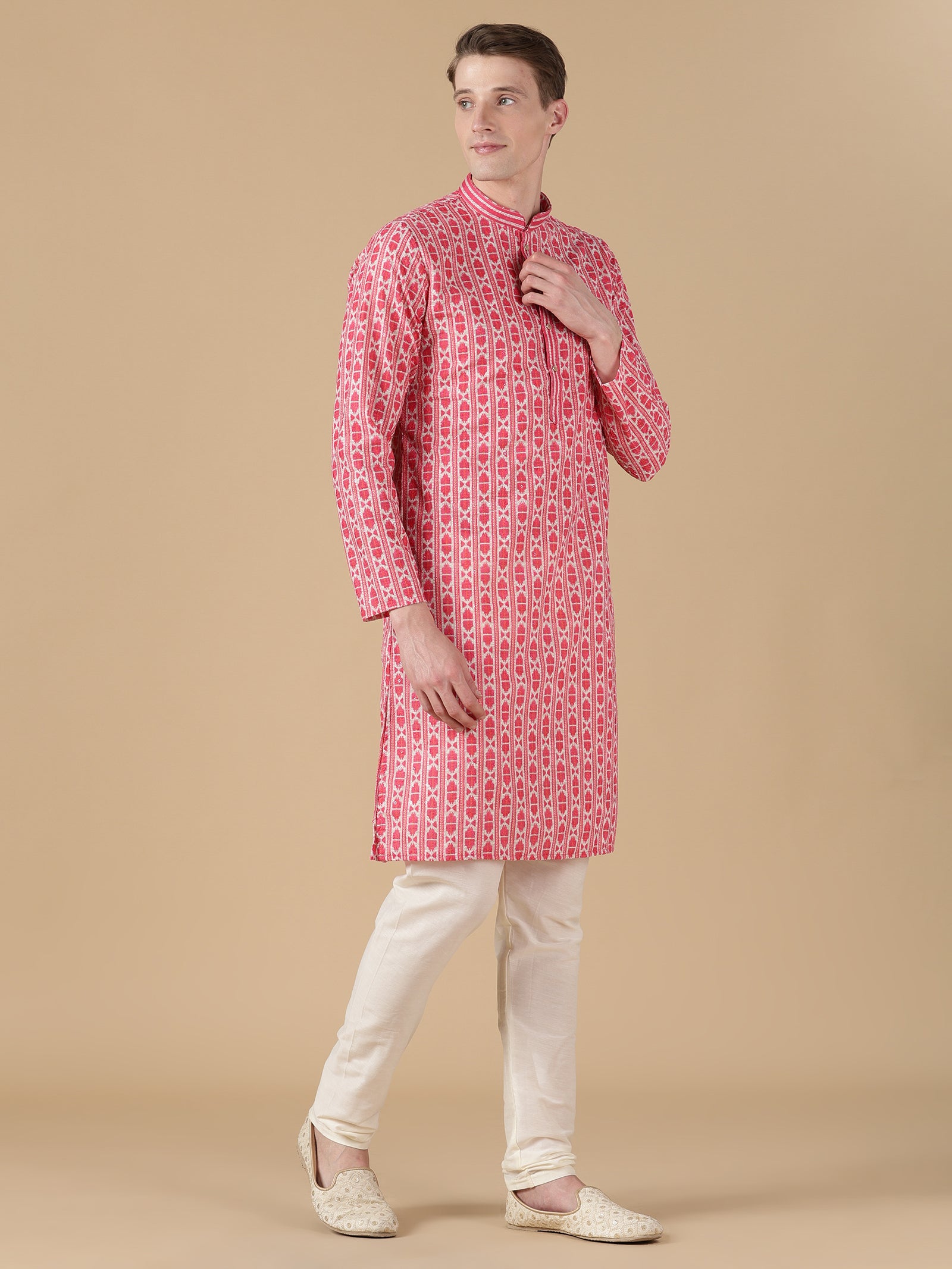 The Jaipur Ikat Inspired Pink Kurta Set