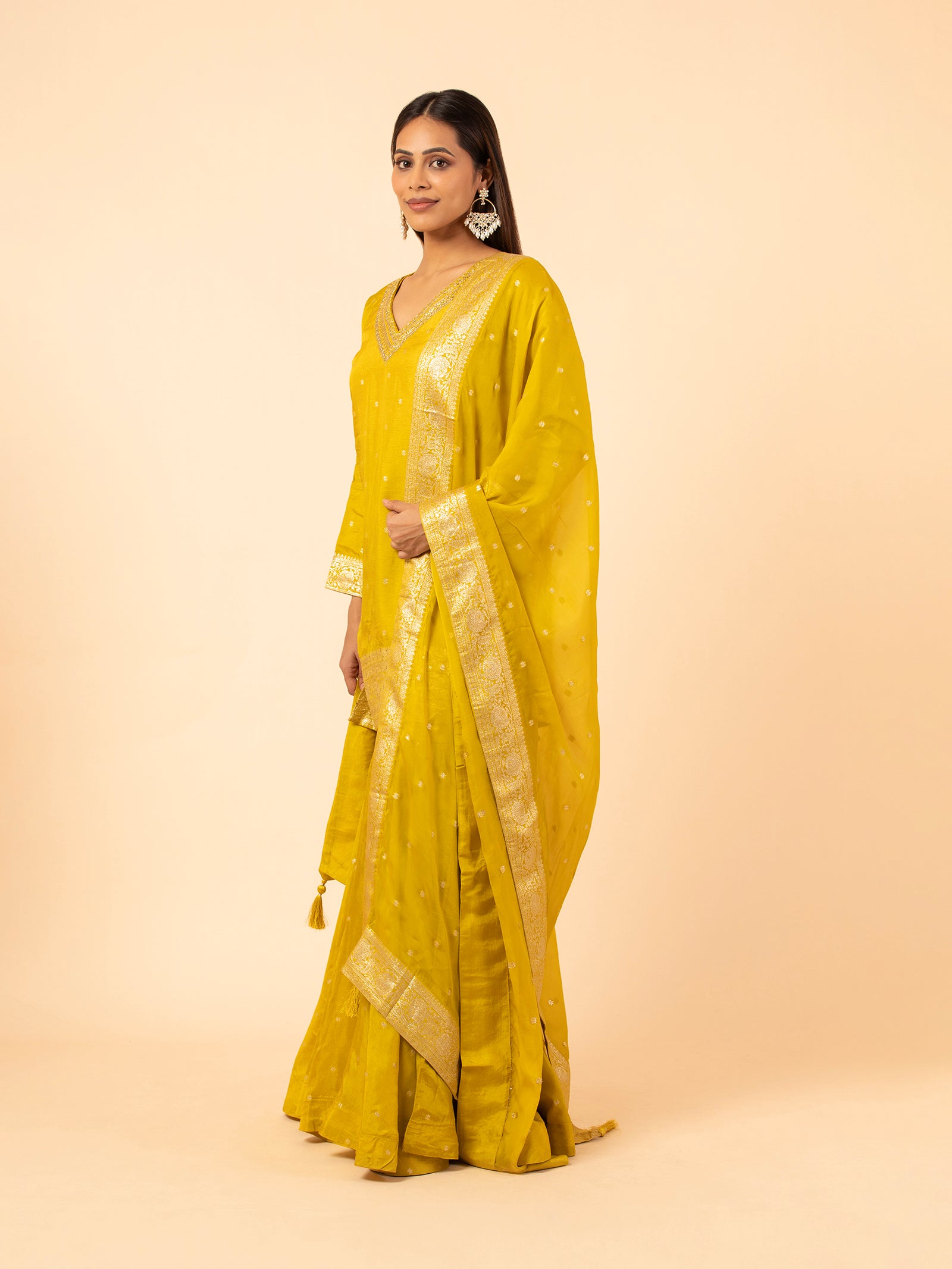 Golden Mustard Banarasi Silk Sharara Ensemble